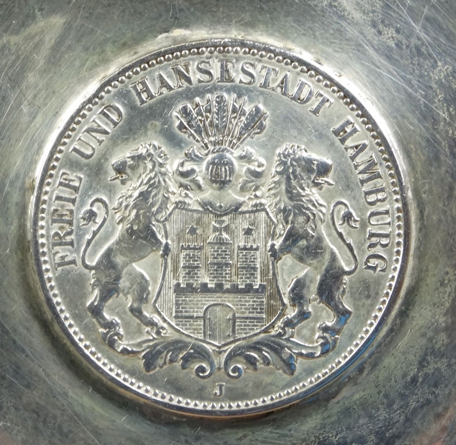 Münzschale mit 3 Mark 1908 Hamburg, Wilkens Silber-800-, D-11 cm, 62 gr - Bild 3 aus 6