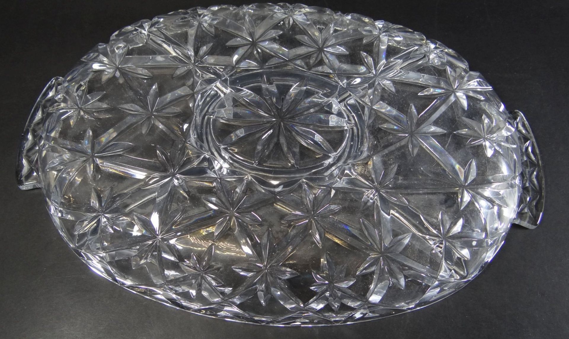 grosses, schweres ovales Kristall-Kabarette, mittig mit Deckel, 35x23 cm - Bild 4 aus 4