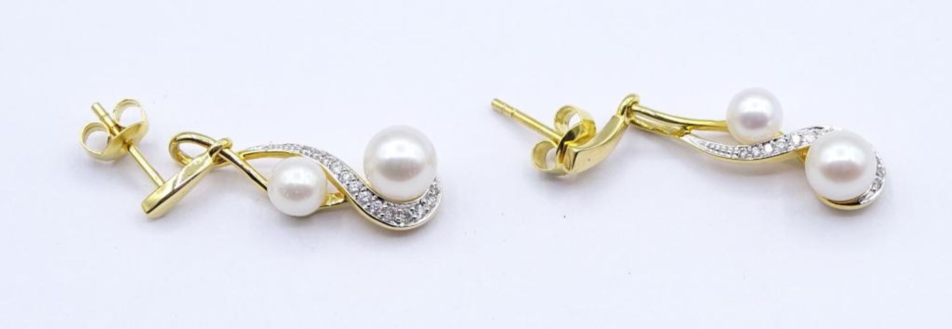 Paar 585er GG Ohrhänger mit Brillanten und Perlen,L- 3,1cm,ges.Gew.4,4gr - Image 3 of 4