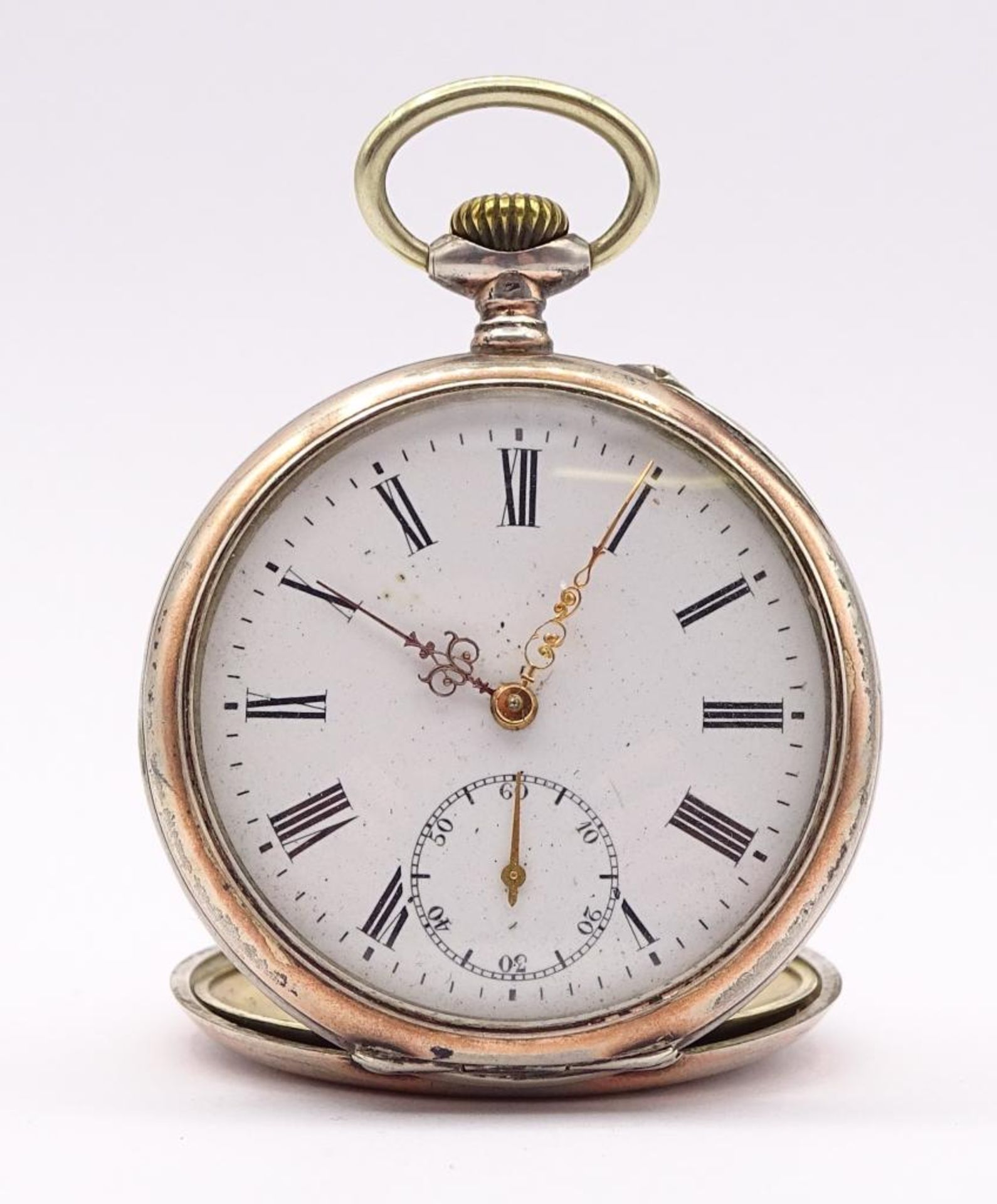 Taschenuhr Silber, mit weißem Ziffernblatt, D. 48 mm, 72,0