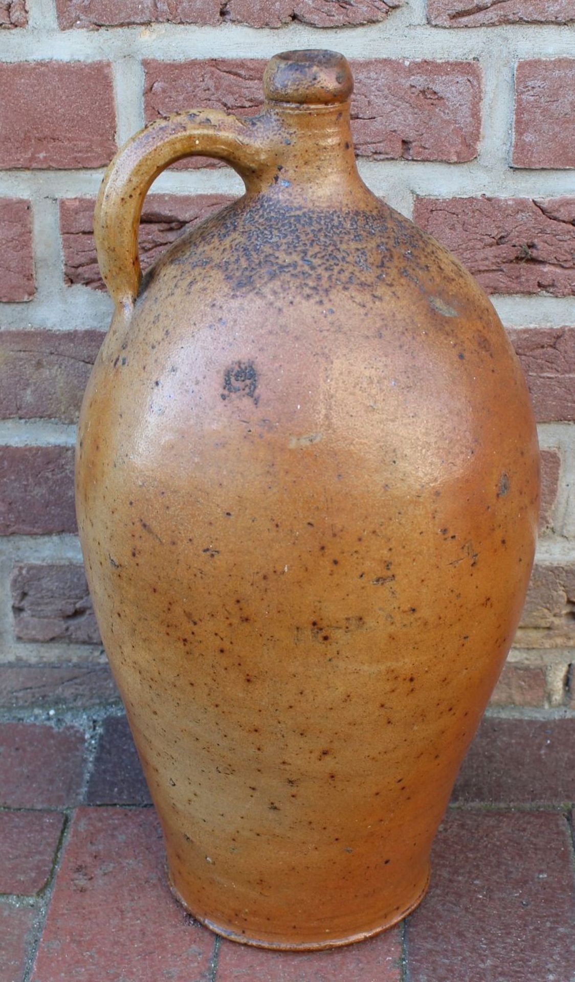 alte Ölflasche, braunes Steinzeug, Stand mit Abplatzer, 19.Jhd., H-49 c