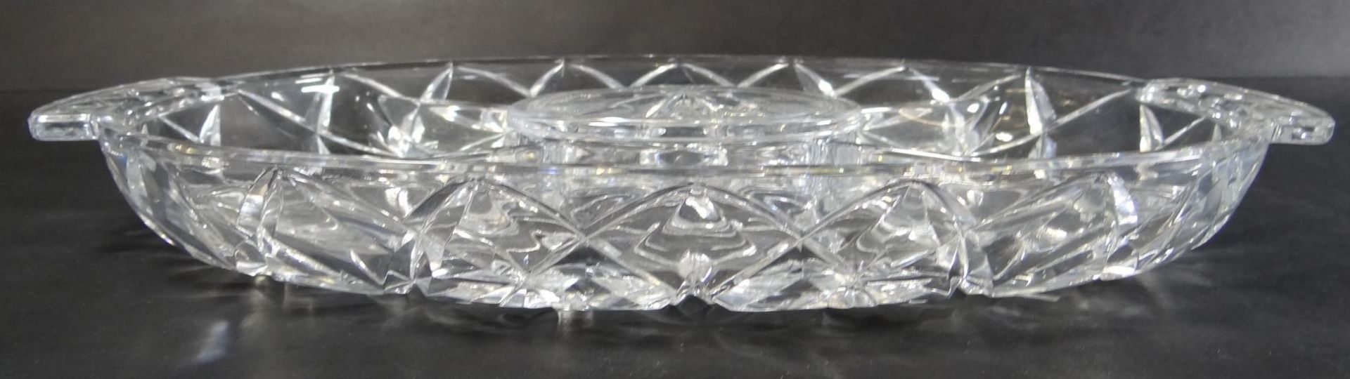 grosses, schweres ovales Kristall-Kabarette, mittig mit Deckel, 35x23 cm - Bild 2 aus 4