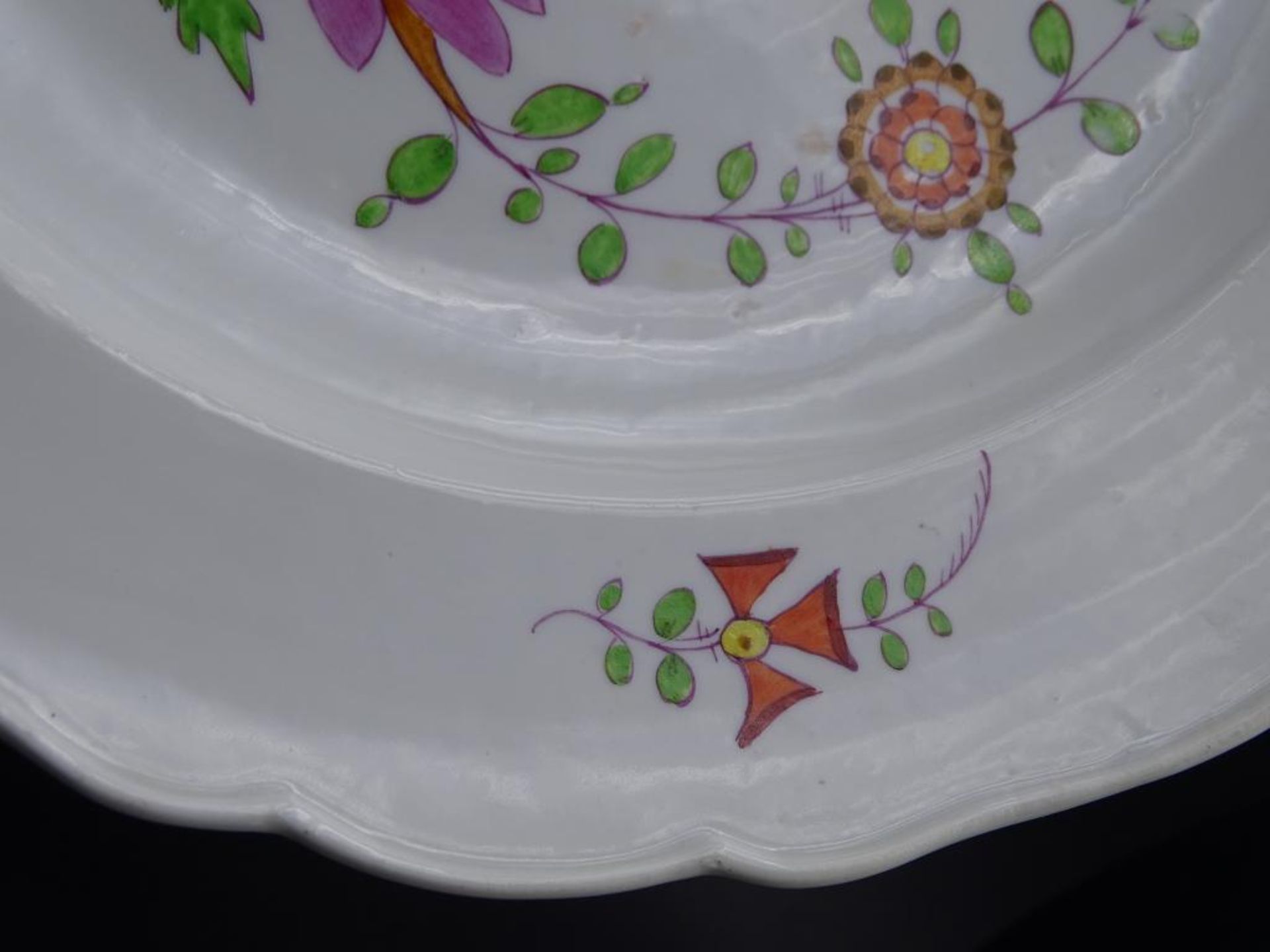 Teller "Meissen" indianische Blumen,, 19.Jhd, Schwertermarke mit Pun kt, 1.Wahl, D-24 cm - Bild 3 aus 6