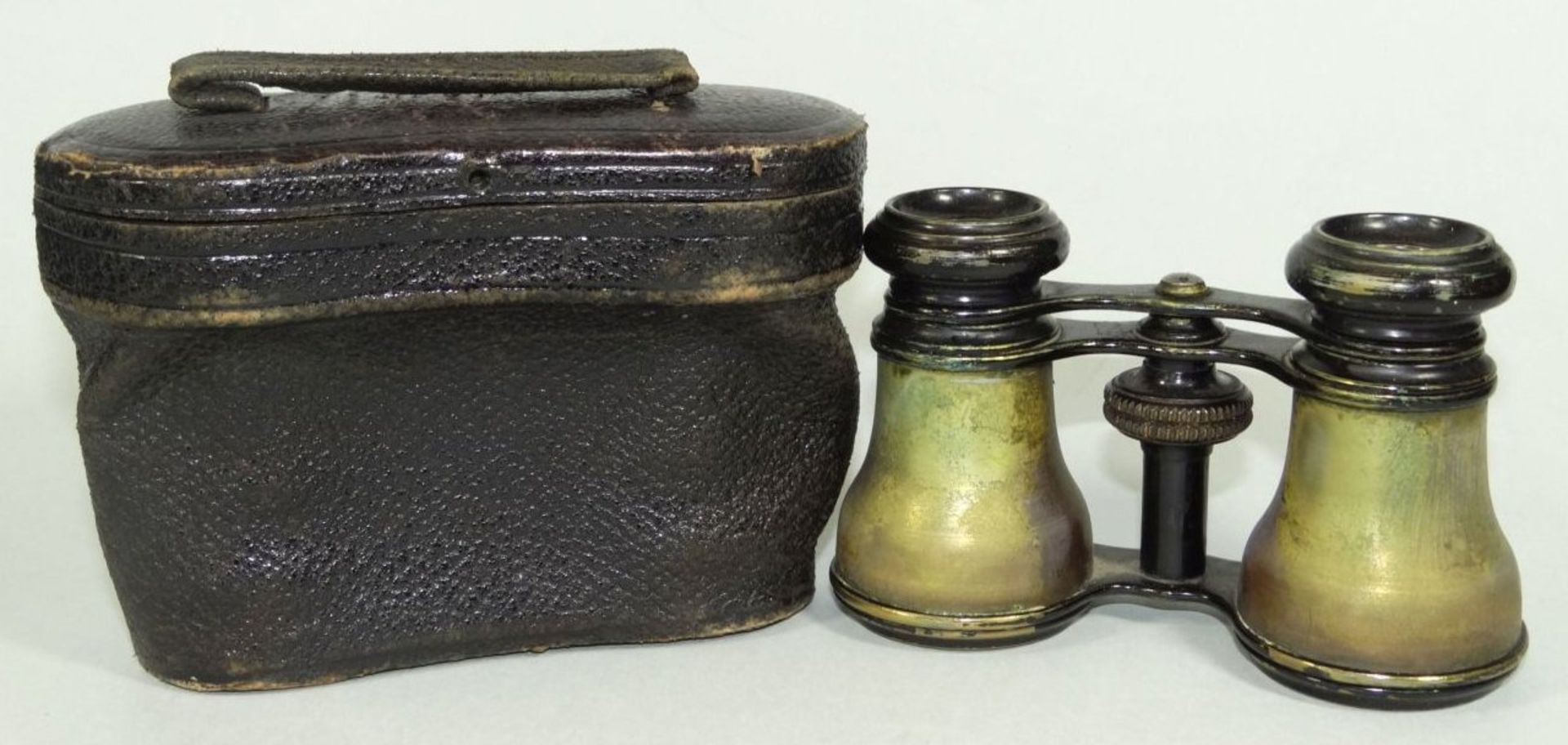 Opernglas, Messing, in Etui, B-10 cm, Alters-u. Gebrauchsspuren