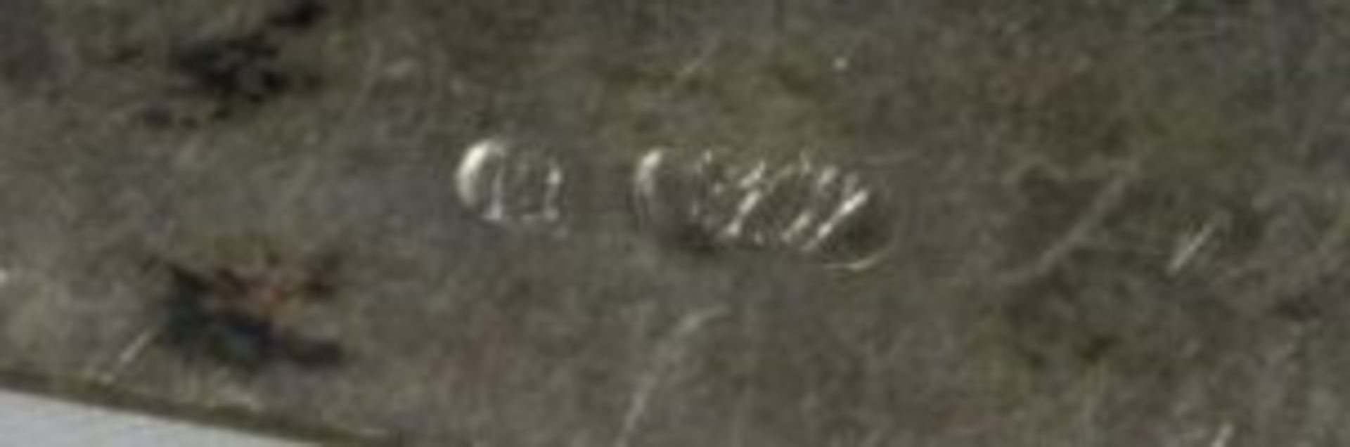 *alter Löffel, 12lötiges Silber, verso Punktgravur und Datierung 1873, 48,1gr., L-23cm - Bild 2 aus 2