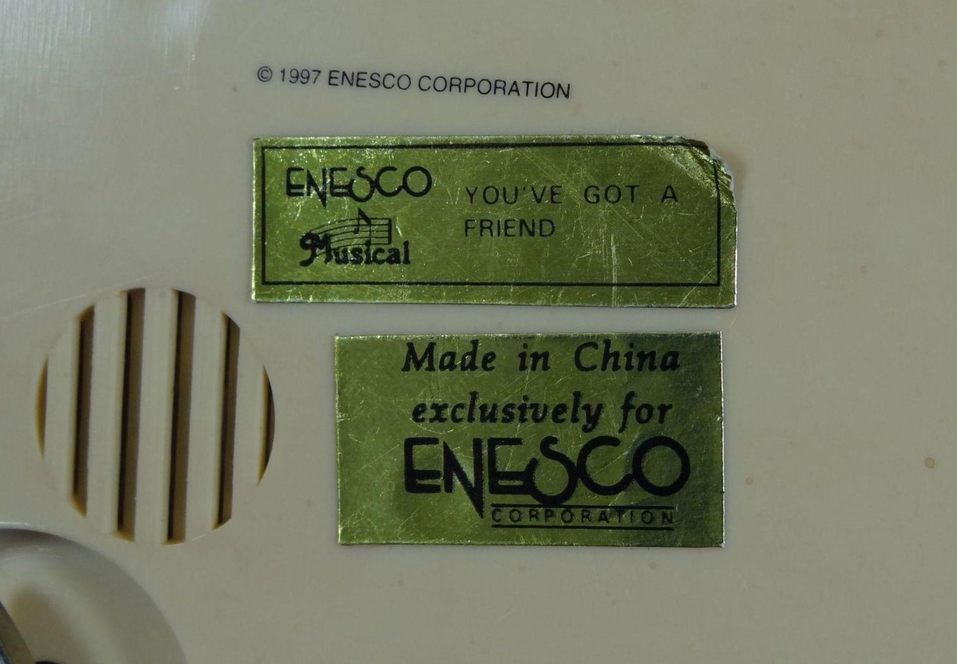 mechan. Spieluhr mit bewegl. Teddies, "Enesco" China, Kunststoff, Werk läuft, H-14 cm, B-17 c - Bild 7 aus 7