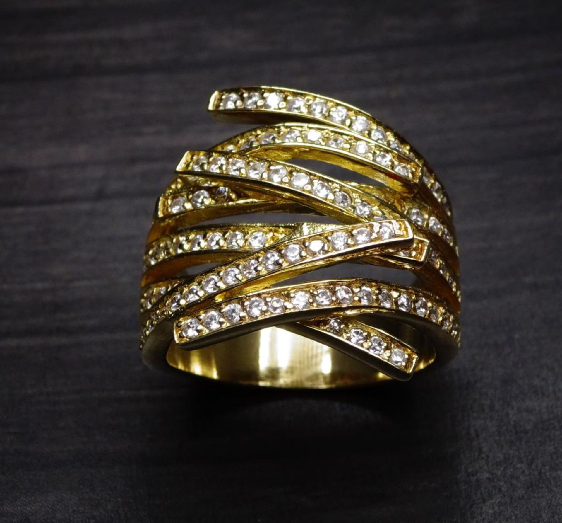 Juweliersauflösung: Massiver Sterling Silber Ring 925/000,mit Zirkonia vergoldet,14,8gr., RG 65,