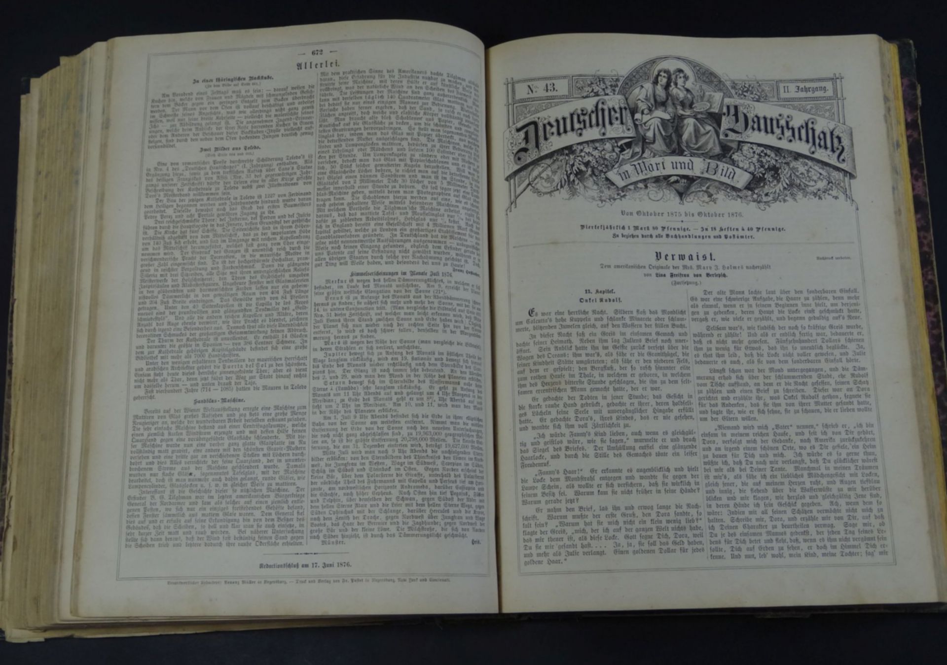 gebundene Jahresausgabe "Deutscher Hauschatz in Wort und Bild" Oktober 1875/1876, Pappeinband, - Bild 7 aus 10