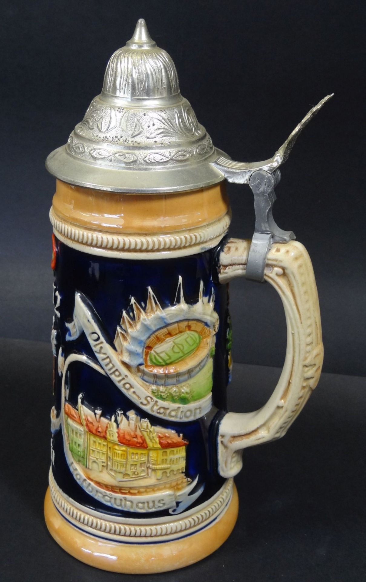 hoher Bierkrug "Olympia 1972-München" mit Zinndeckel, H-22 c - Bild 2 aus 4