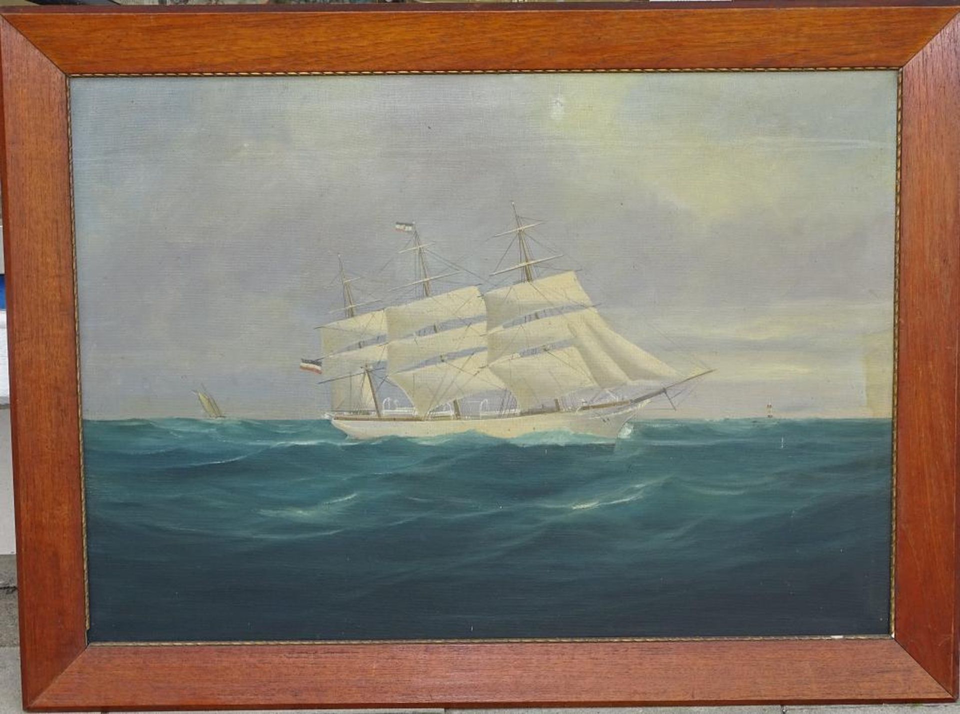 Anonym,Segelschiff auf See vor roter Sand Leuchtturm,mit deutsche Kaiserreichflagge,Öl/leinen,gut - Image 3 of 8