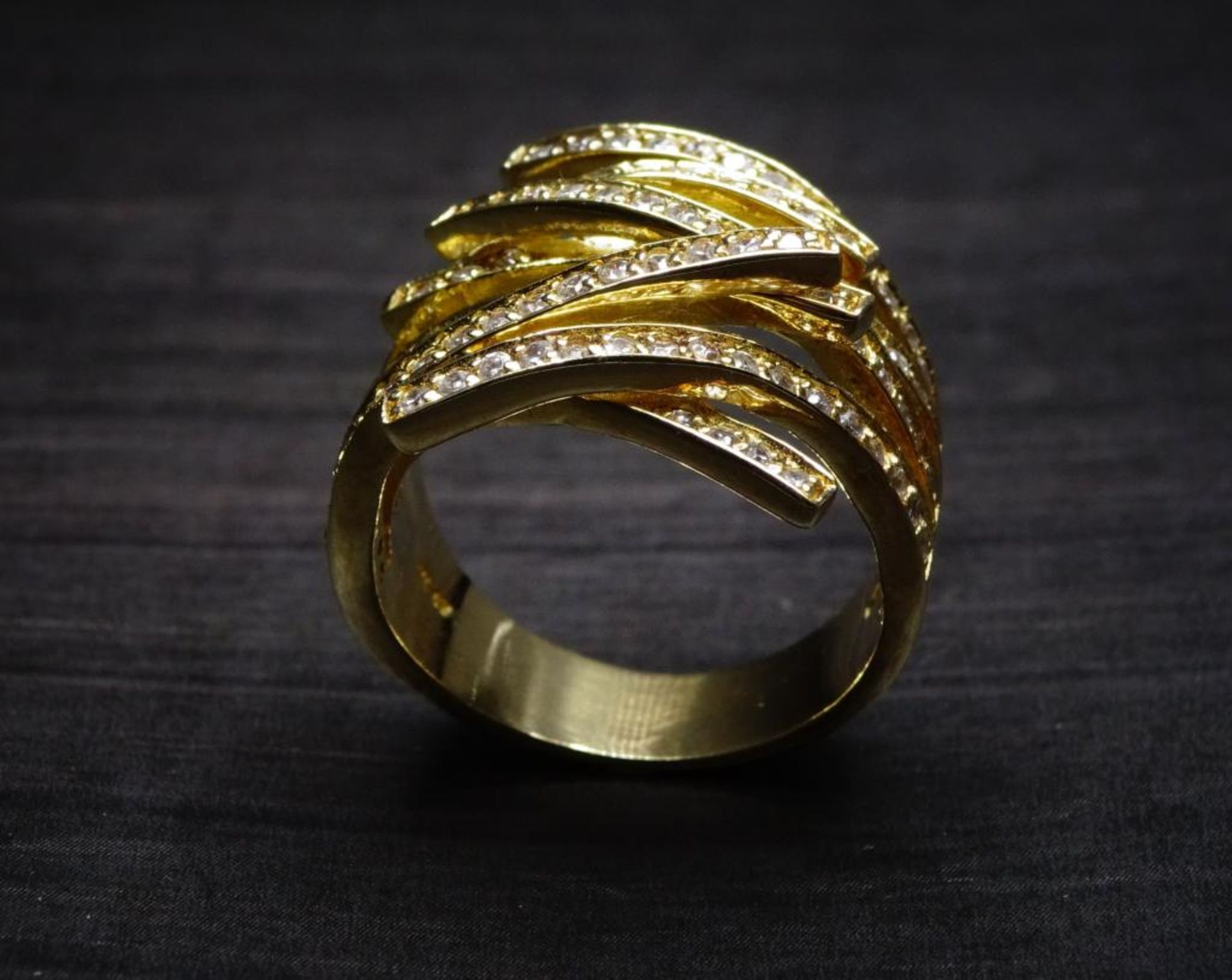 Juweliersauflösung: Massiver Sterling Silber Ring 925/000,mit Zirkonia vergoldet,14,8gr., RG 65, - Bild 4 aus 4