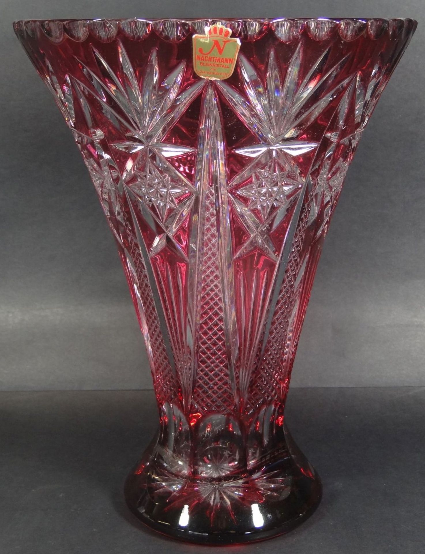 grosse Kristall-Vase "Nachtmann" rot/klar, H-26 cm, D-19 cm