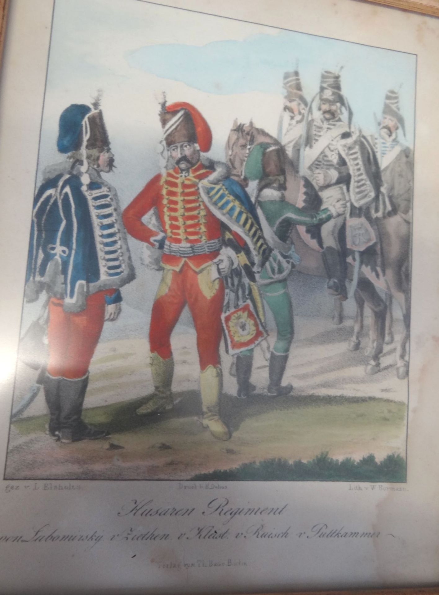 8x Militair-Lithografien nach L. Elsholtz um 1840, ger/Glas, RG je 24x20 cm - Bild 6 aus 10