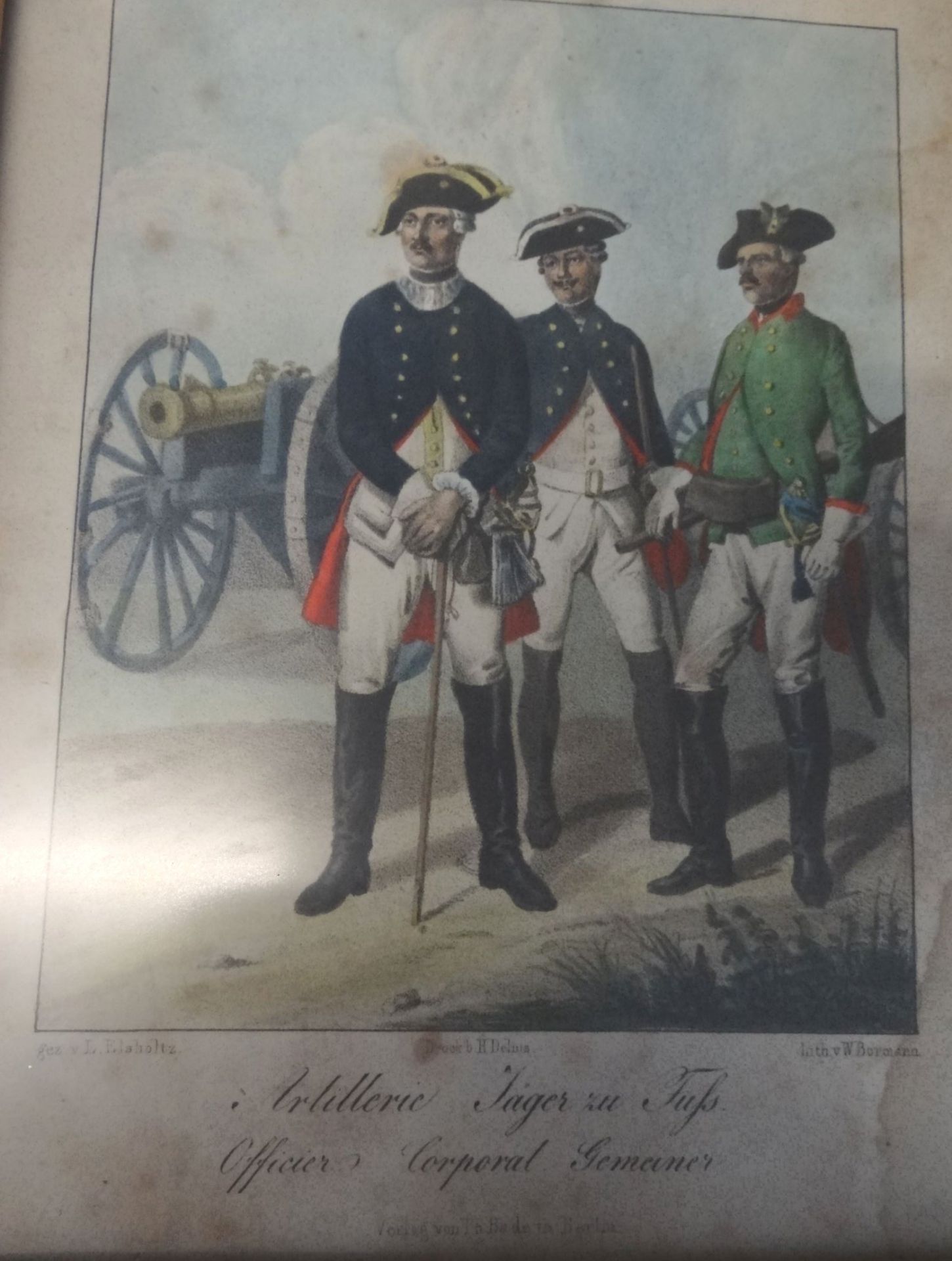 8x Militair-Lithografien nach L. Elsholtz um 1840, ger/Glas, RG je 24x20 cm - Bild 3 aus 10