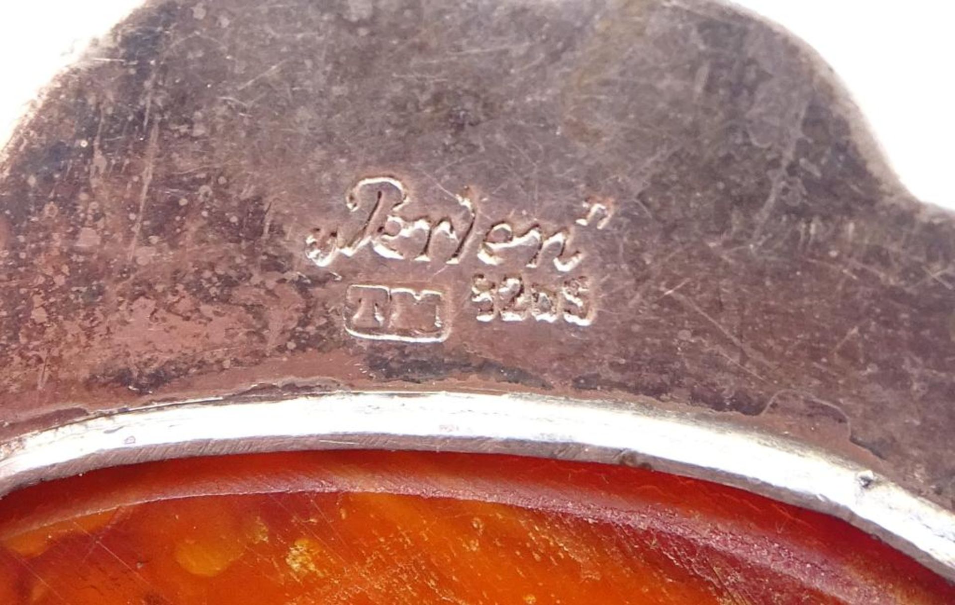 Alte Bernstein Brosche,Silber 920,signiert "Perlen",TM, 15,1gr., 4,7x3,6cm - Bild 4 aus 4