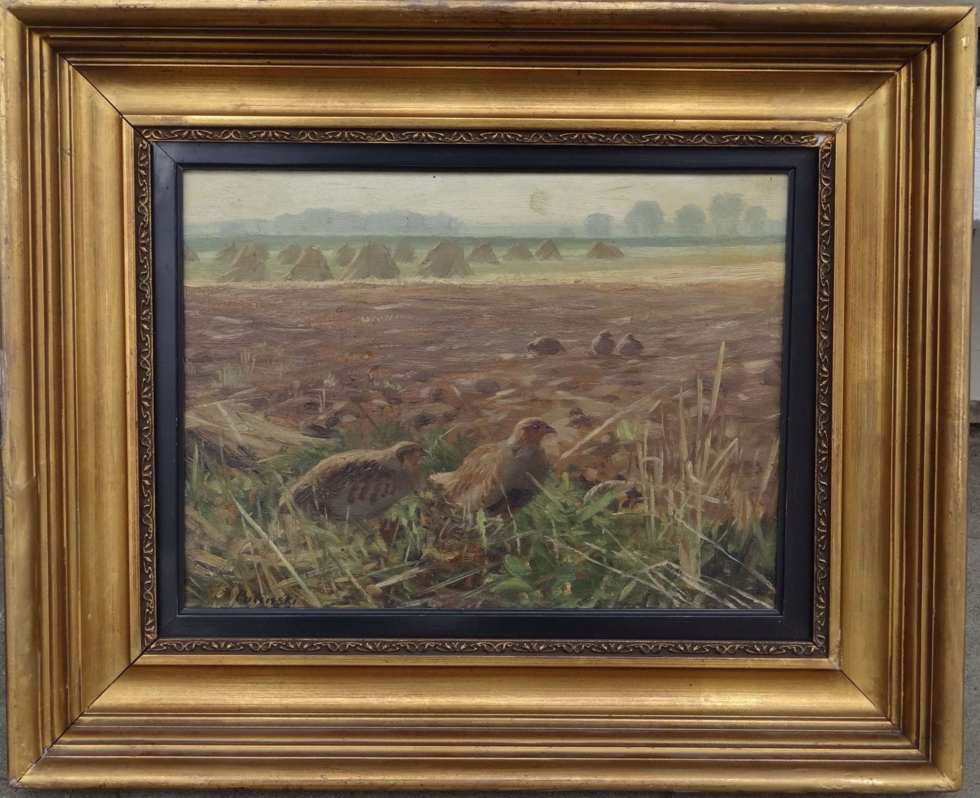 Viktor PUCINSKI (1882-1952) ''Rebhühner'' Öl/Leinwand 27 x 38 cm, breit gerahmt, RG 53x60 - Bild 2 aus 5