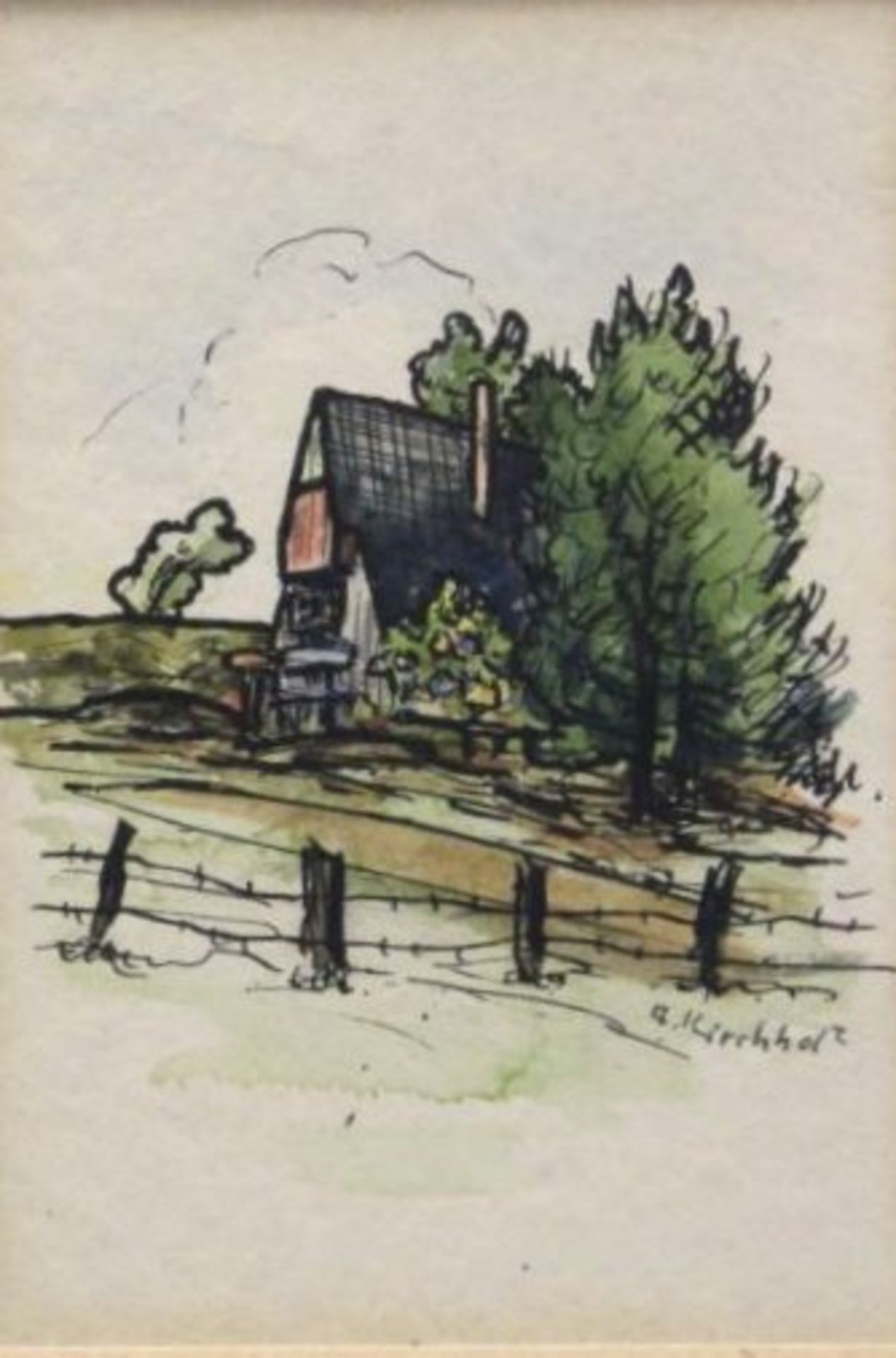 Alex KIRCHHOF (1895-1961) "Bauernkate", Aquarell, gerahmt/Glas, RG 25 x 21cm.