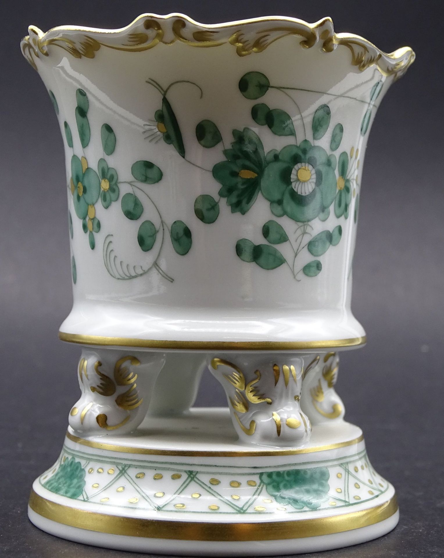 kl. Vase "Meissen" indischgrün, Blumen, grün/gold, H-9 - Bild 3 aus 6