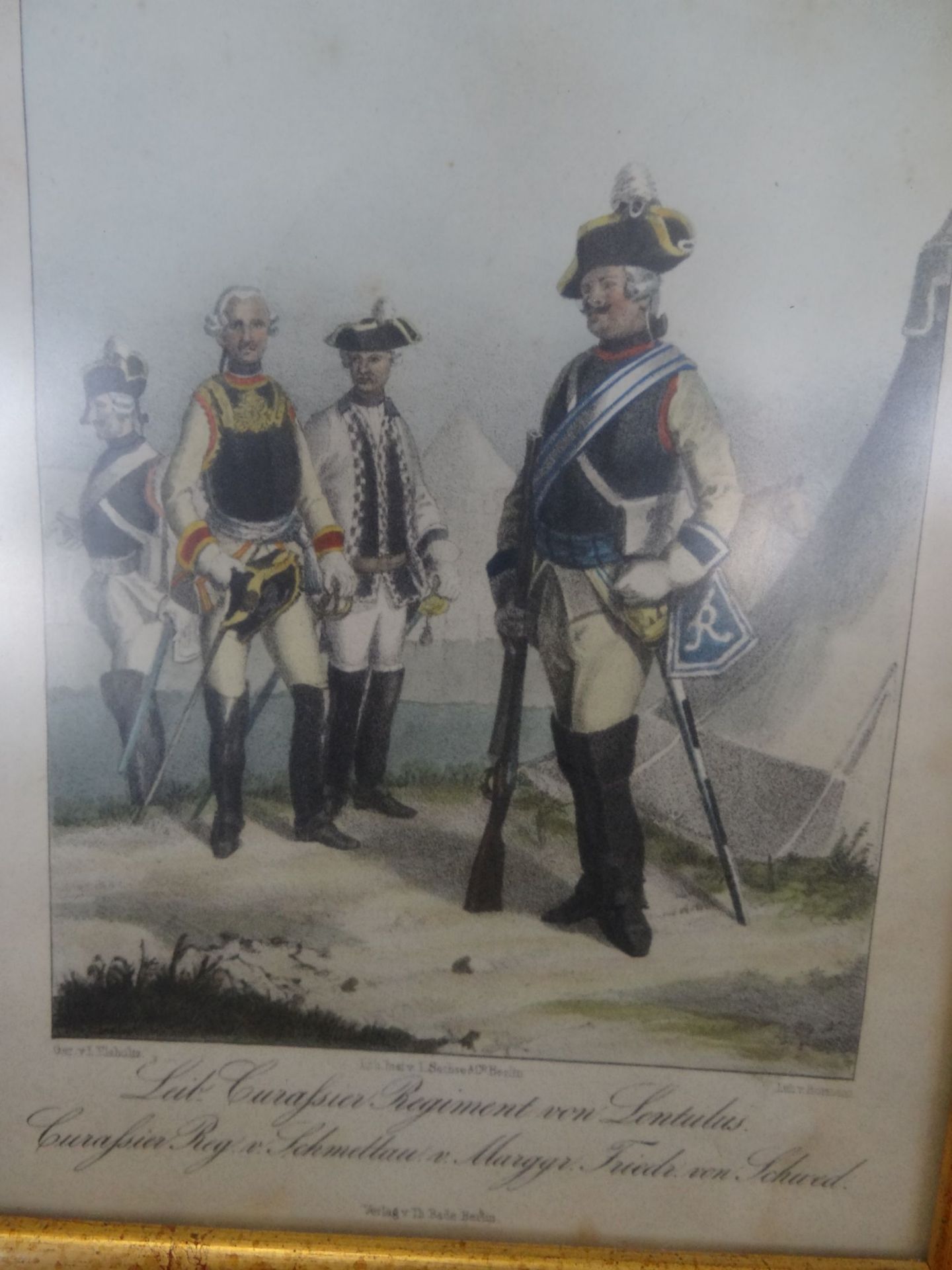 8x Militair-Lithografien nach L. Elsholtz um 1840, ger/Glas, RG je 24x20 cm - Bild 4 aus 10