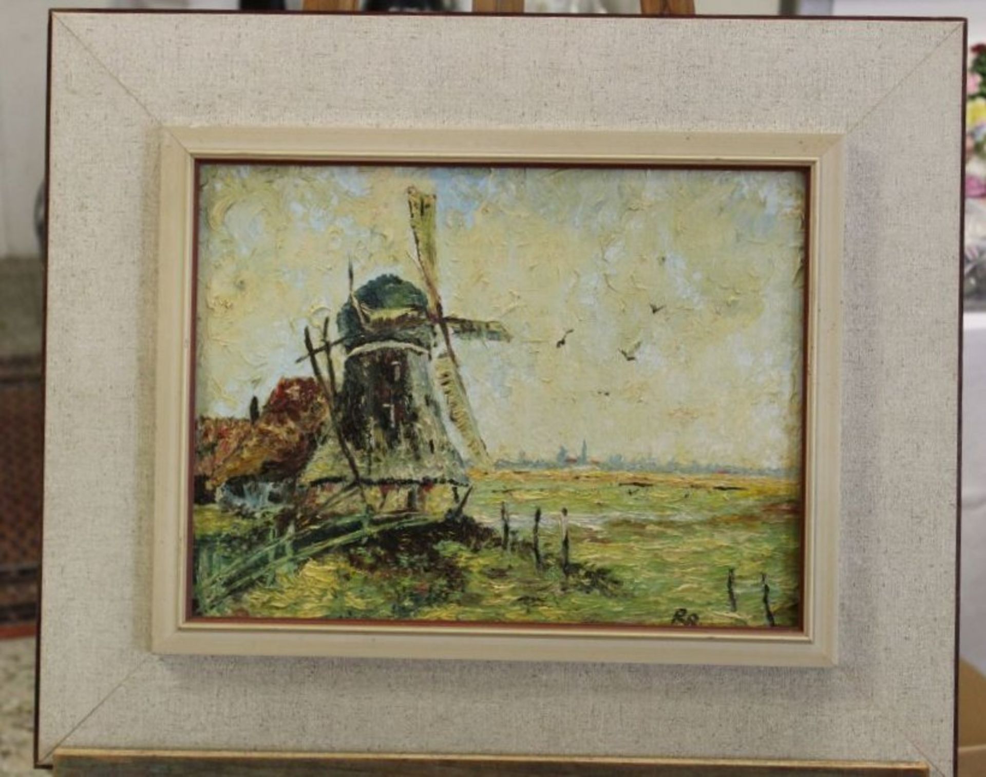 Monogrammist, Mühle am Ufer, Öl/Hartfaser, gerahmt, RG 50 x 60cm - Bild 3 aus 3