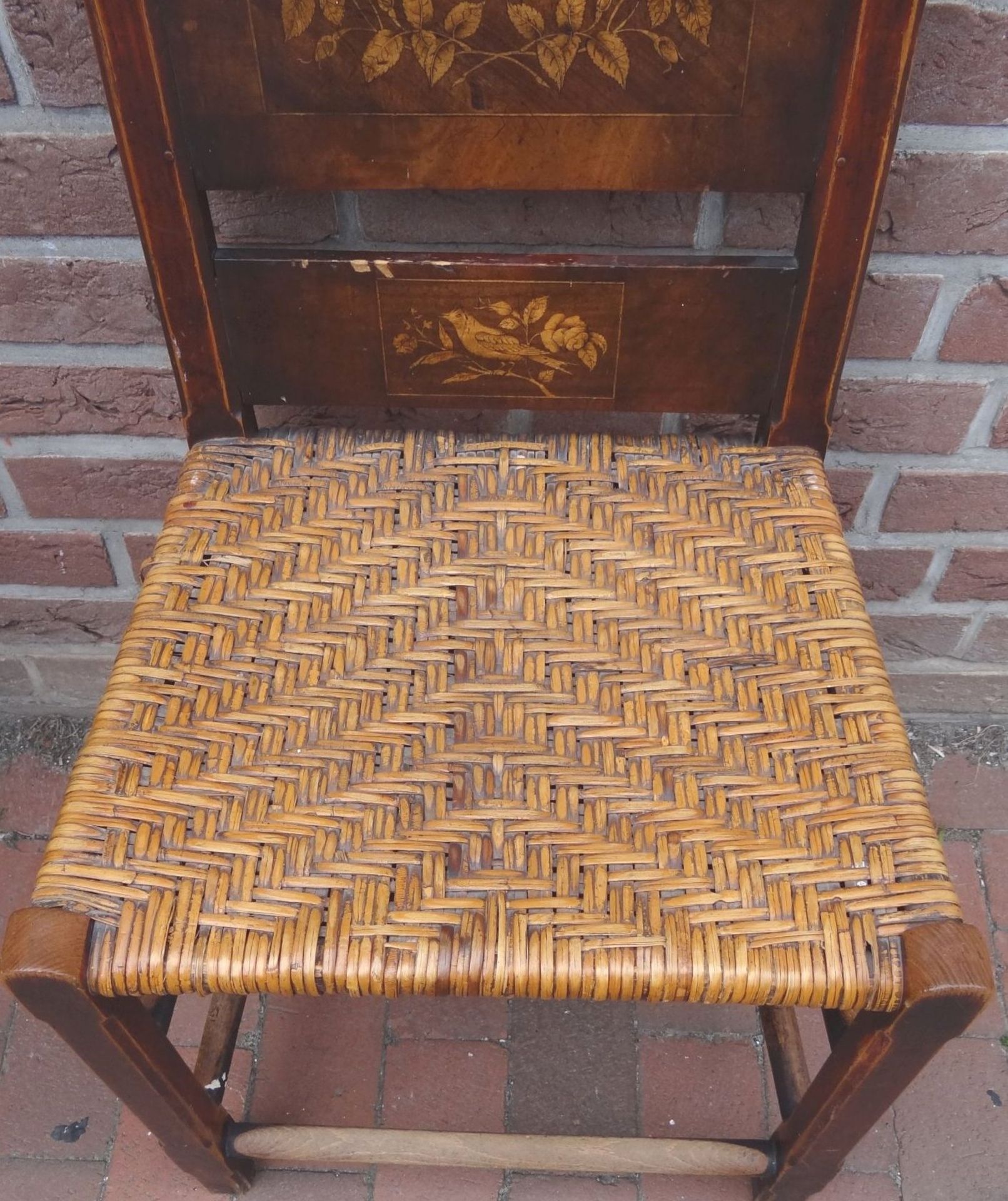 Altländer/Vierländer Stuhl, mit Vogeldarstellung, Eiche/Kirsche intarsiert, Alters-u. - Bild 3 aus 7