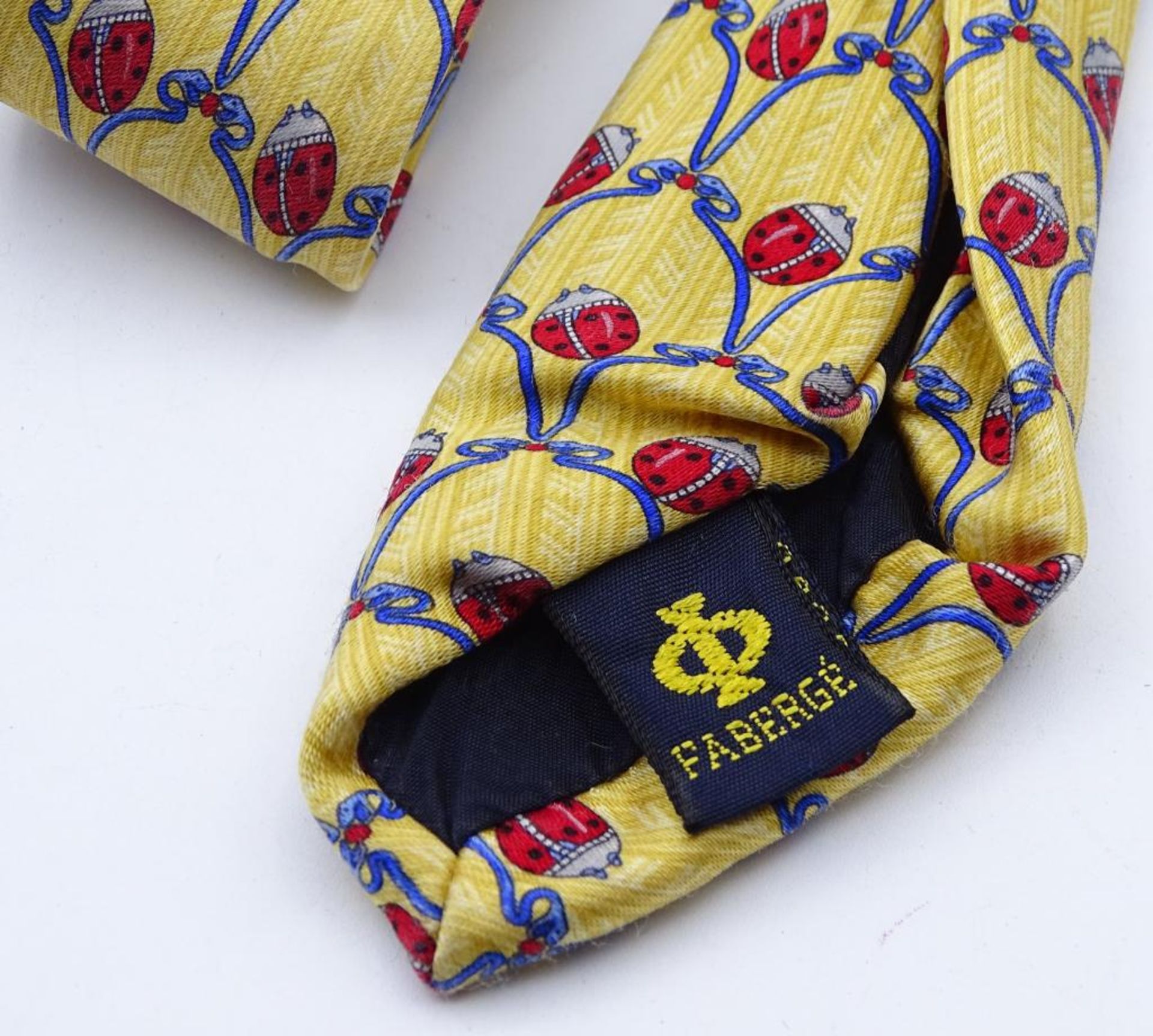 Krawatte "Faberge",Tragespuren,Maikäfer Muster,gelbfarbig,L- 144c - Bild 2 aus 5