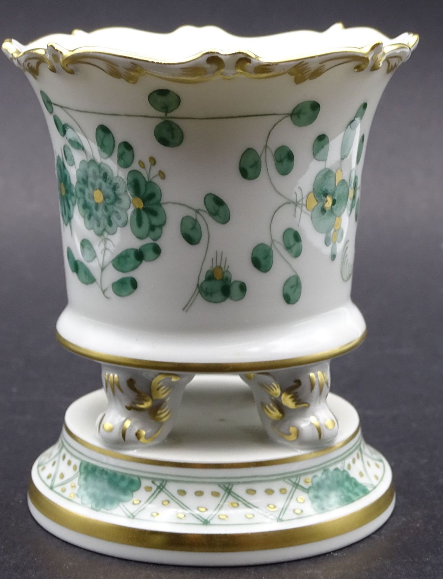 kl. Vase "Meissen" indischgrün, Blumen, grün/gold, H-9 - Bild 4 aus 6