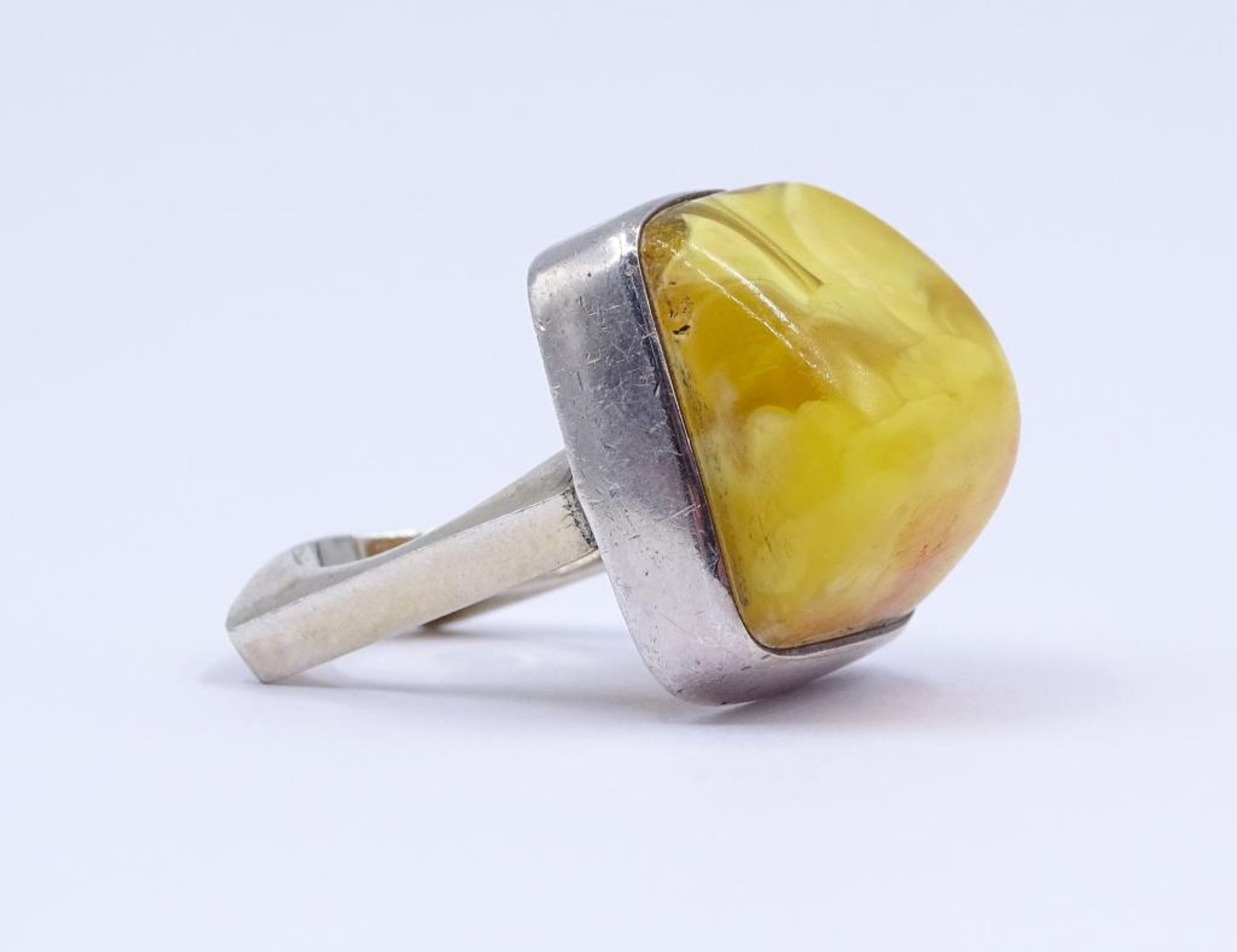 Sterling Silber Ring mit einen gelben Bernstein, 13,9gr., RG 52/53, Kopf 2,1x2,2cm - Bild 4 aus 5