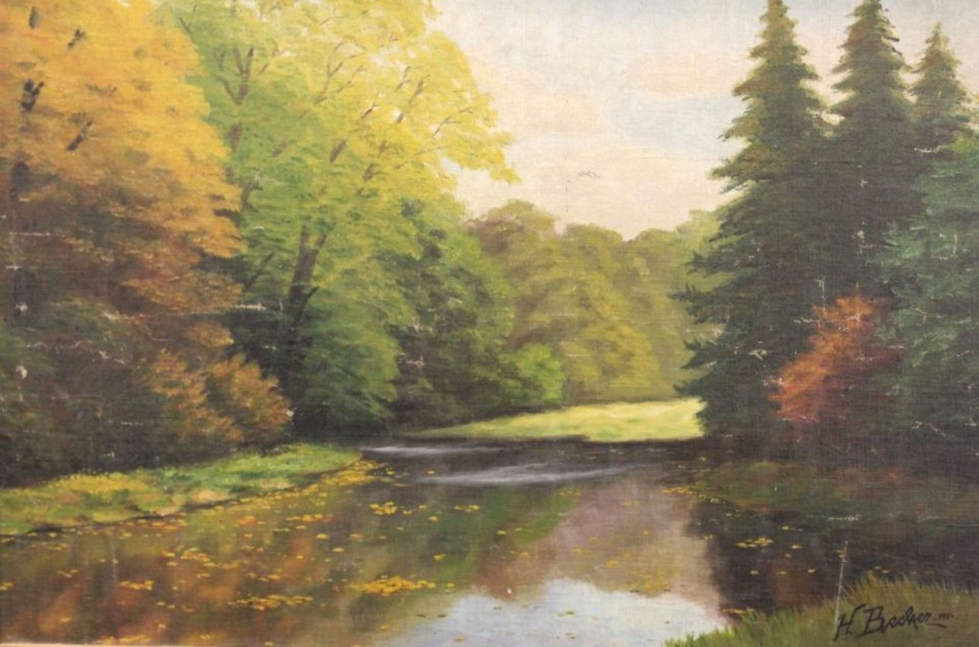 H.Becher 1934 "Landschaft", Öl/Hartfaser, gerahmt, RG 57 x 81cm, restaurierungsbedürftig,