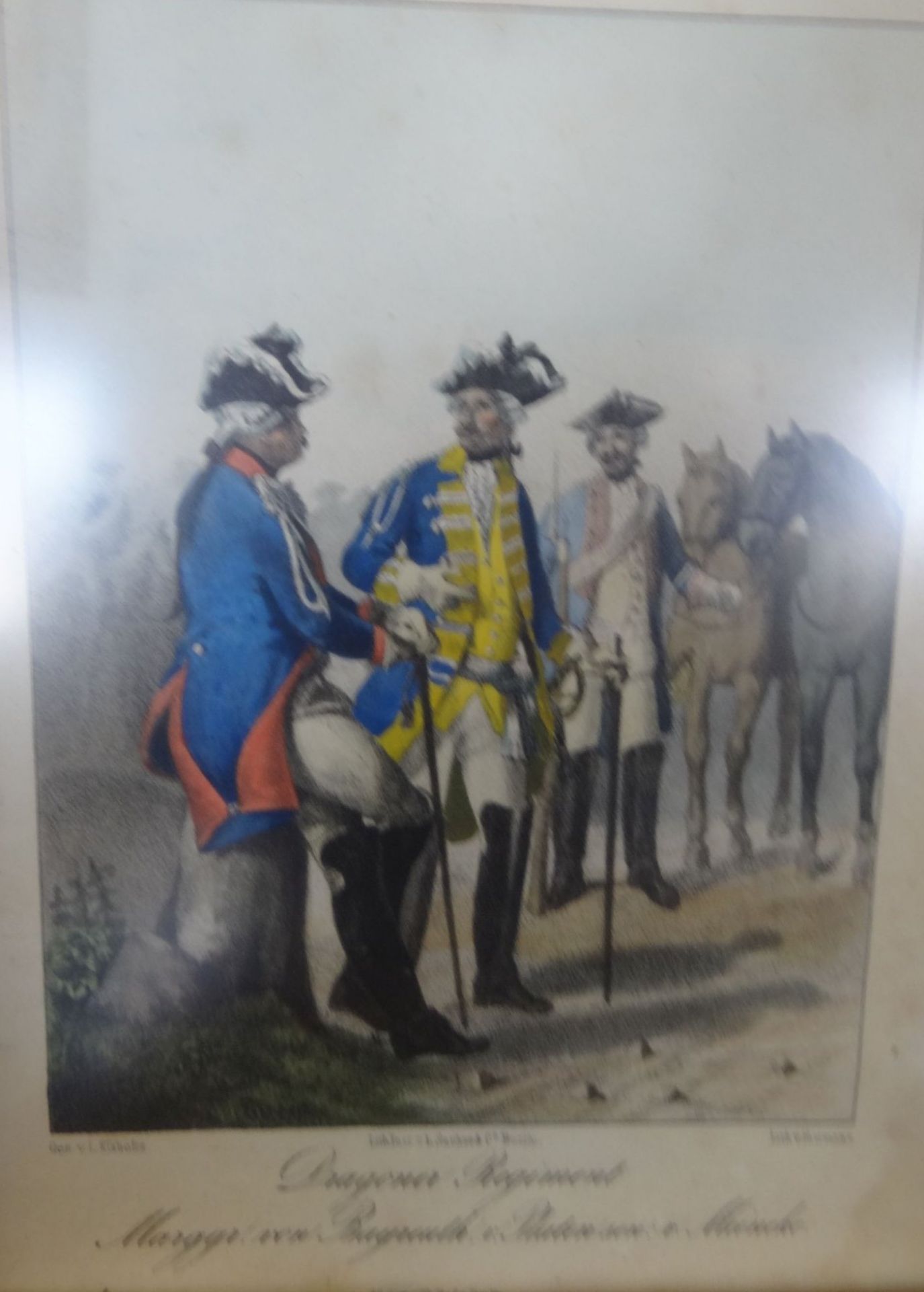 8x Militair-Lithografien nach L. Elsholtz um 1840, ger/Glas, RG je 24x20 cm - Bild 8 aus 10