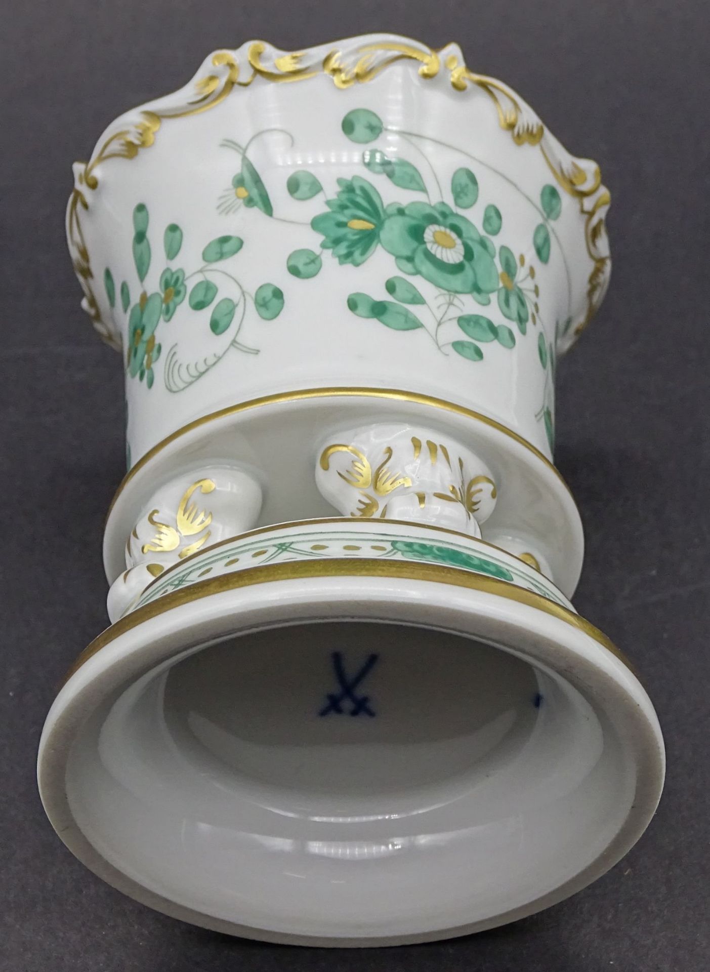 kl. Vase "Meissen" indischgrün, Blumen, grün/gold, H-9 - Bild 5 aus 6