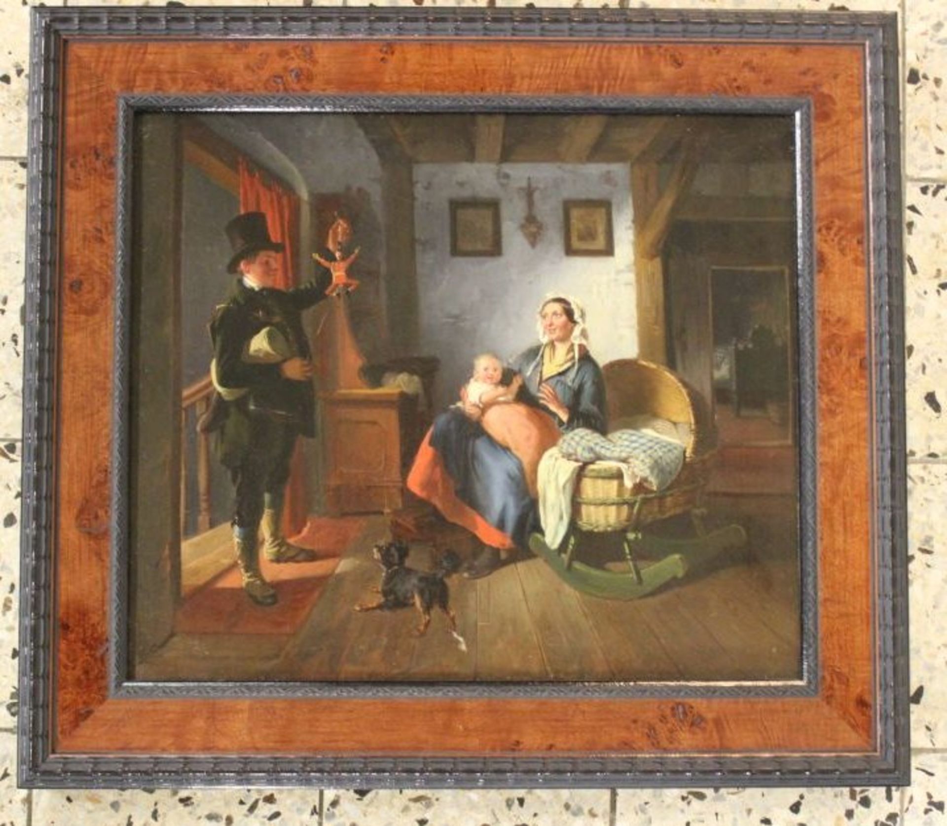 August VON RENTZELL (1810-1891) "Vater kommt heim", Öl/Leinwand, gerahmt, RG 54 x 61cm - Bild 3 aus 4