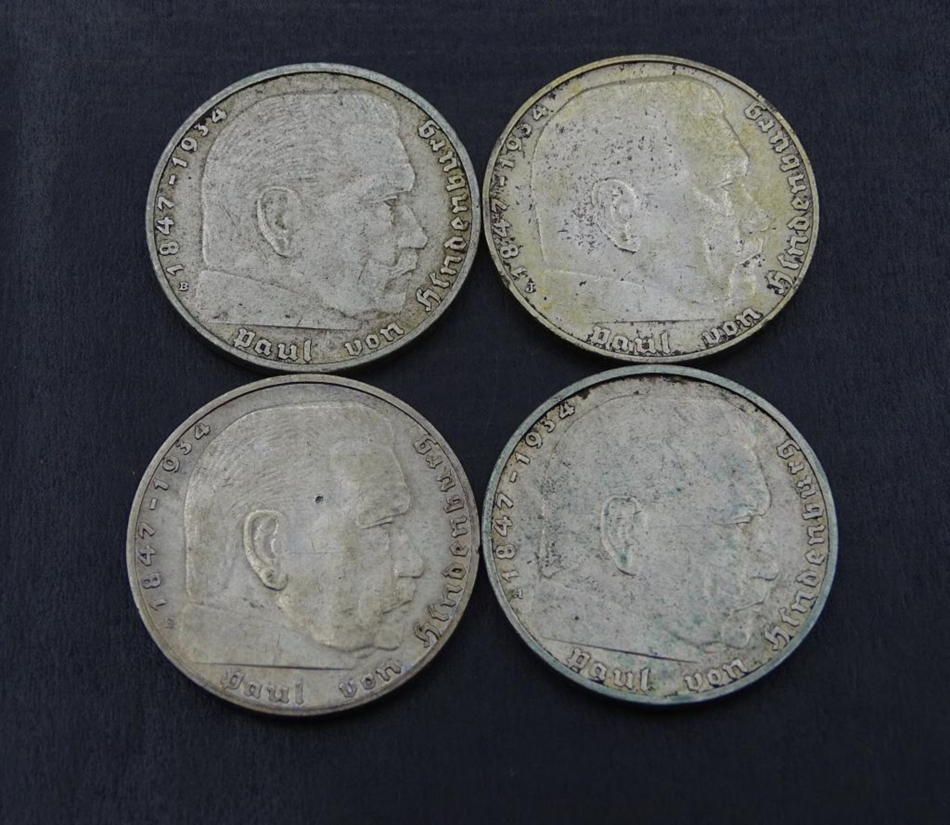 4x 2 Reichsmark,Deutsches Reich,verso: Paul von Hindenburg,Silber - Bild 2 aus 2