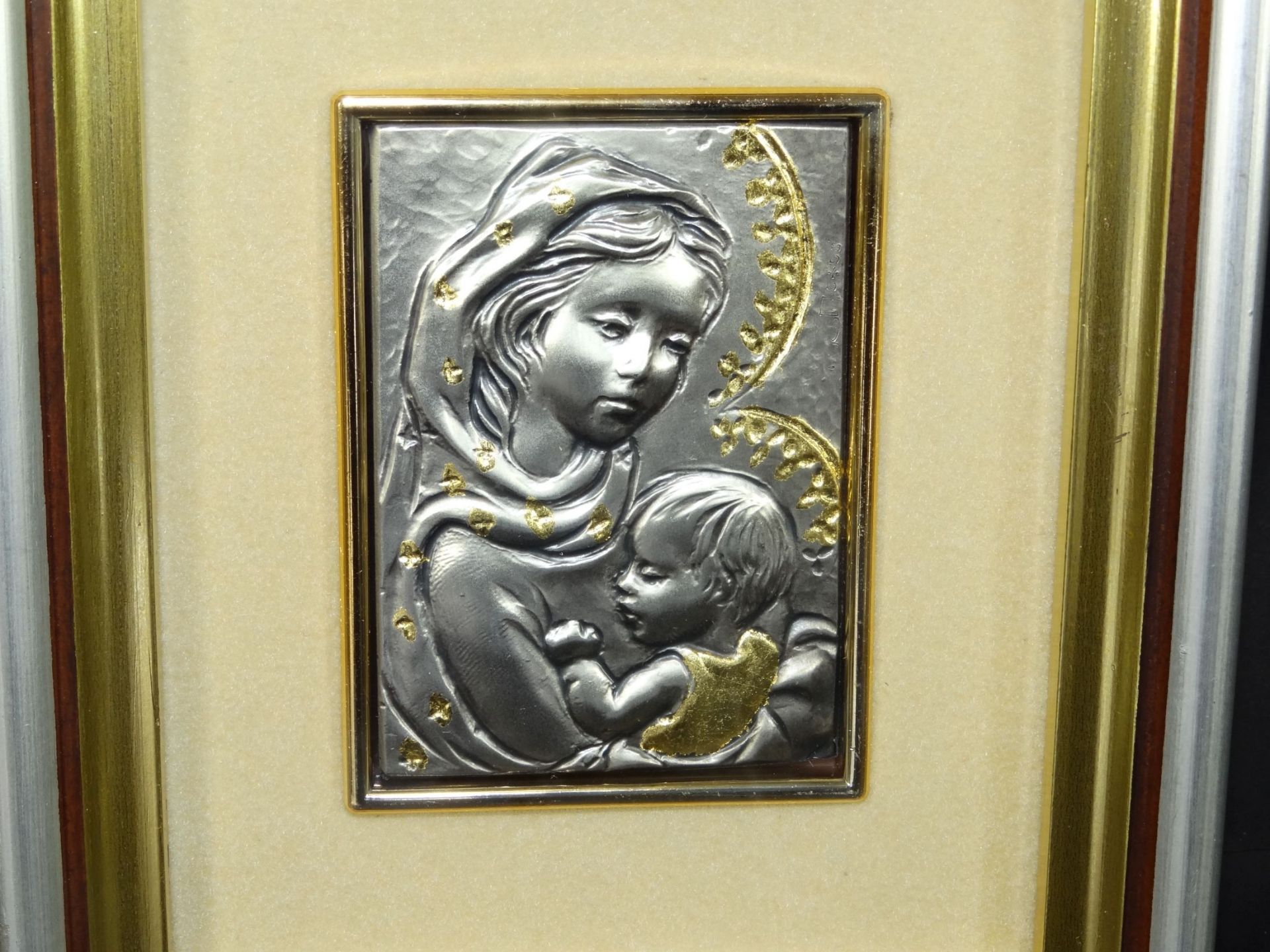 Silberbild-999- "Madonna mit Kind", tw. Goldauflage, ger/Glas, RG 15x12,5 cm - Bild 2 aus 5