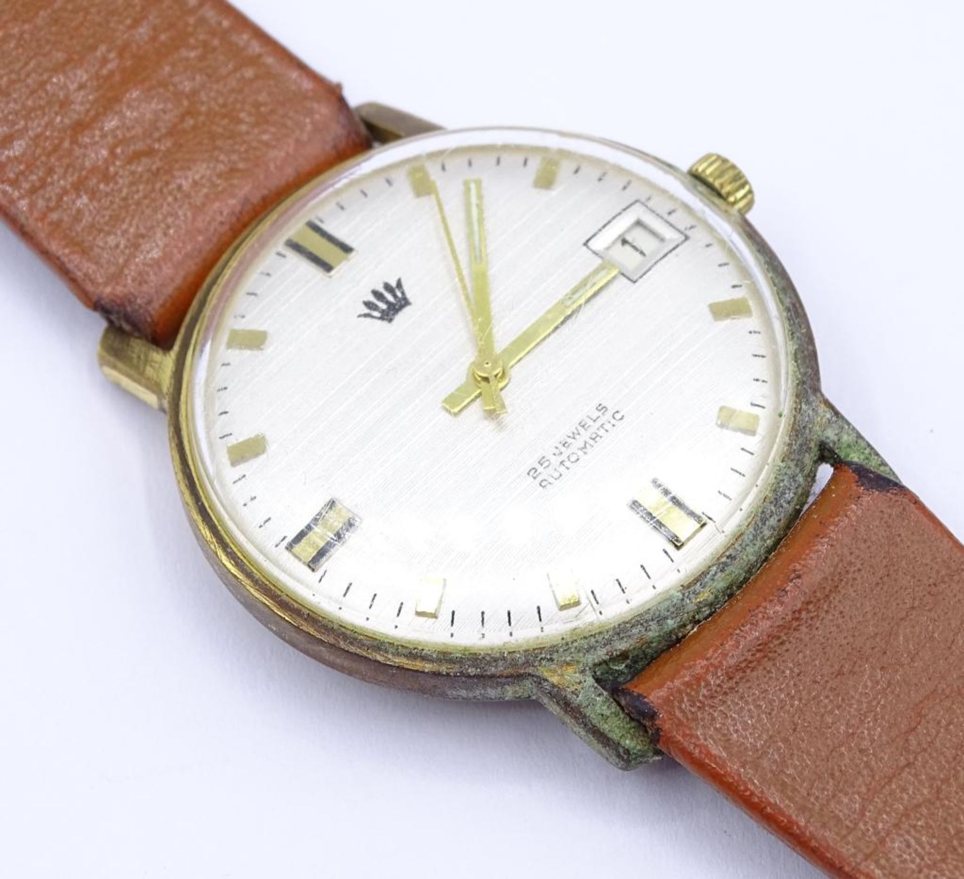 Vintage Herren Armbanduhr, Kronenmarke,d-3,3cm,mechanisch,Werk läuft,Alters-u. Gebrauchsspure - Bild 5 aus 5