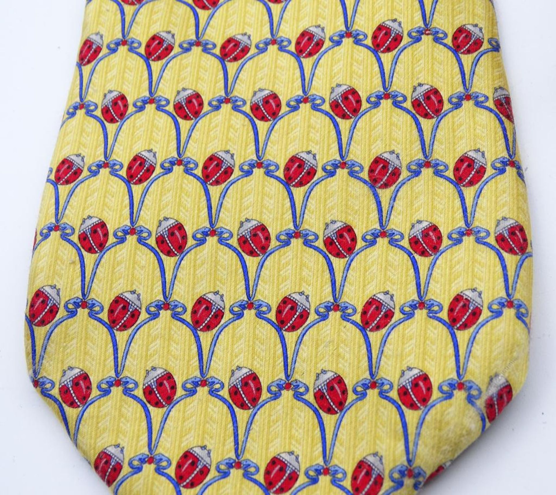Krawatte "Faberge",Tragespuren,Maikäfer Muster,gelbfarbig,L- 144c - Bild 3 aus 5