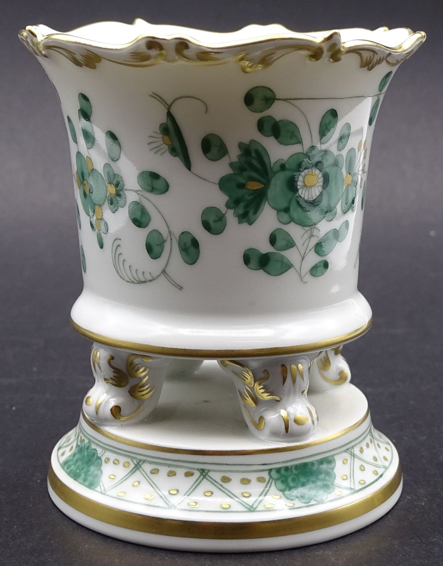 kl. Vase "Meissen" indischgrün, Blumen, grün/gold, H-9