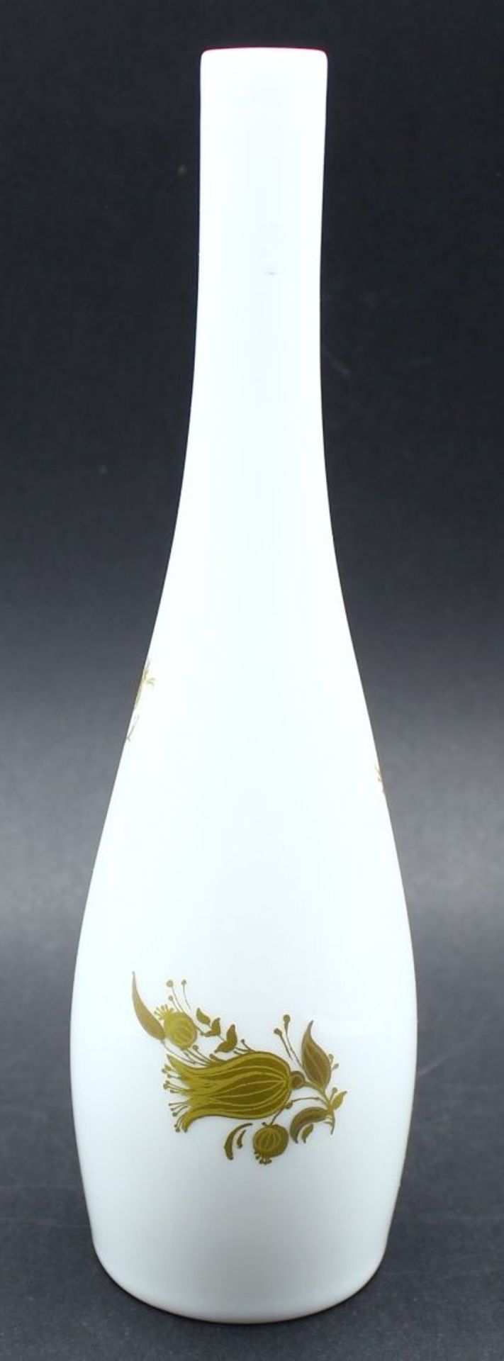schlanke Rosenthal Vase, handbemalt, Goldblumen, H-20 cm
