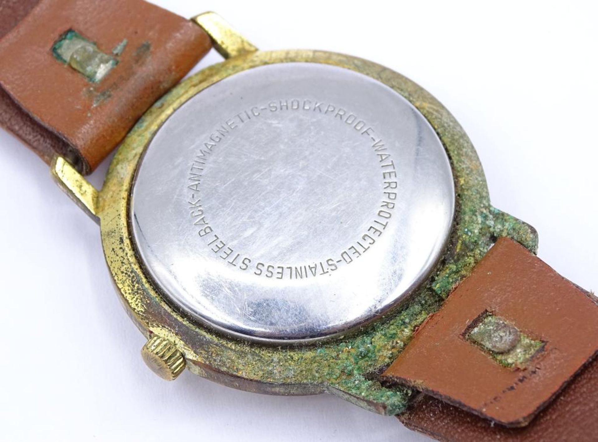 Vintage Herren Armbanduhr, Kronenmarke,d-3,3cm,mechanisch,Werk läuft,Alters-u. Gebrauchsspure - Bild 4 aus 5