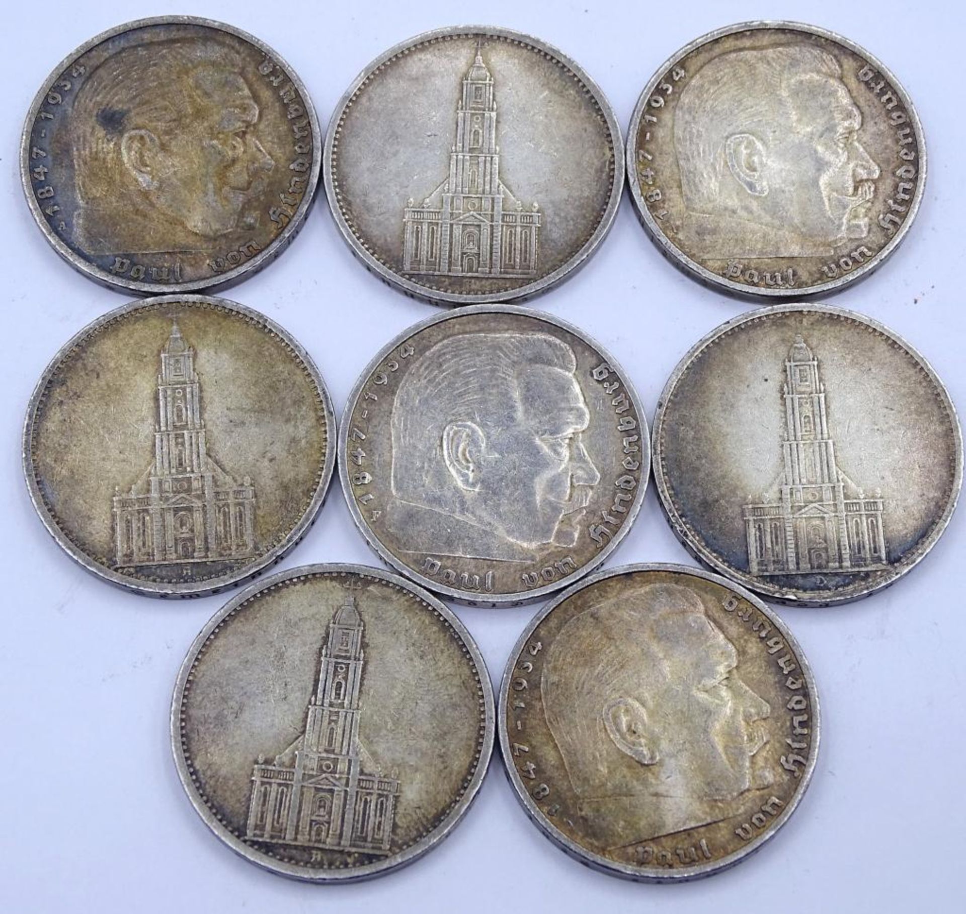 Konvolut 5 Reichsmark Münzen, Deutsches Reich,1934/35/36, 8 Stück,Silb - Bild 2 aus 2