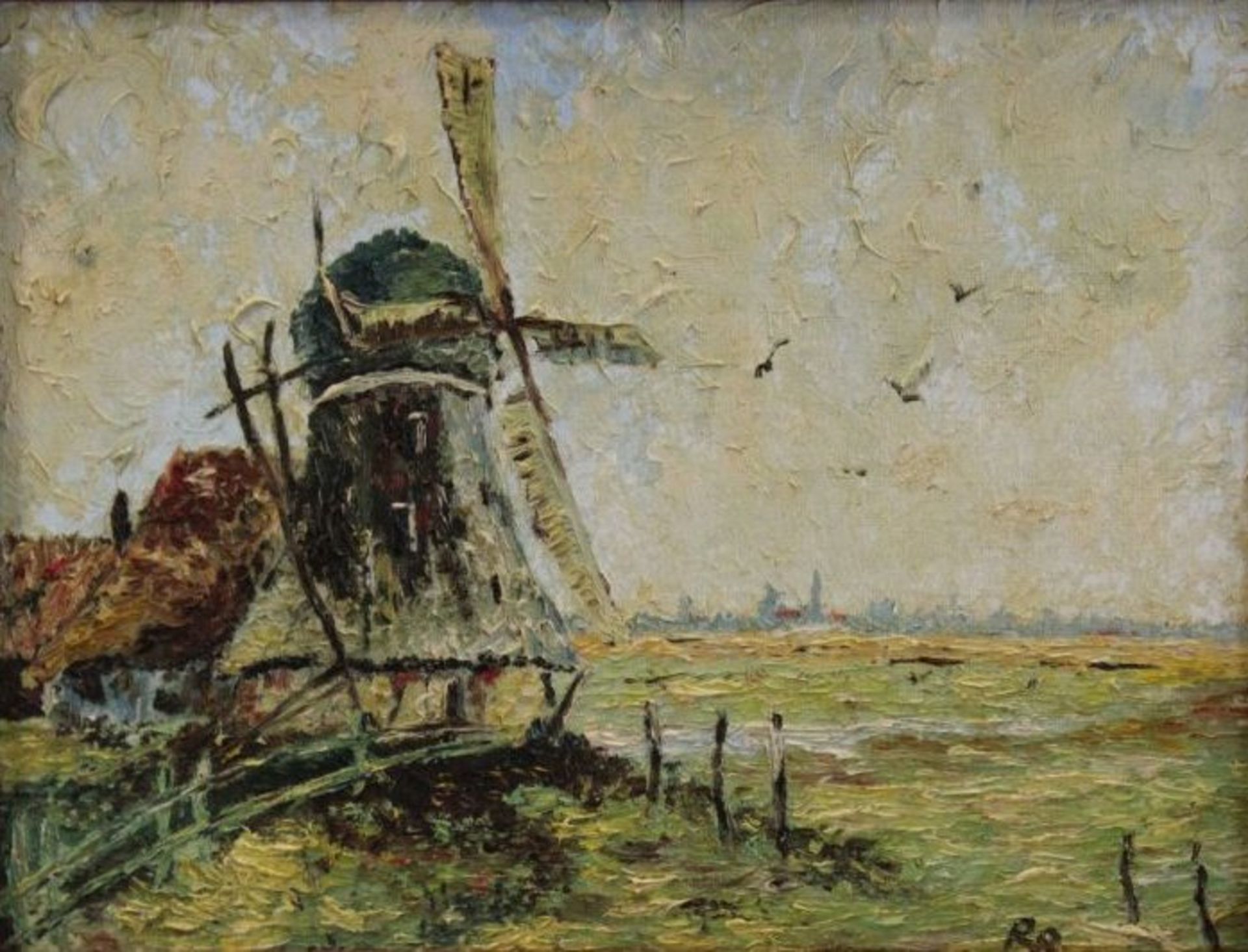 Monogrammist, Mühle am Ufer, Öl/Hartfaser, gerahmt, RG 50 x 60cm