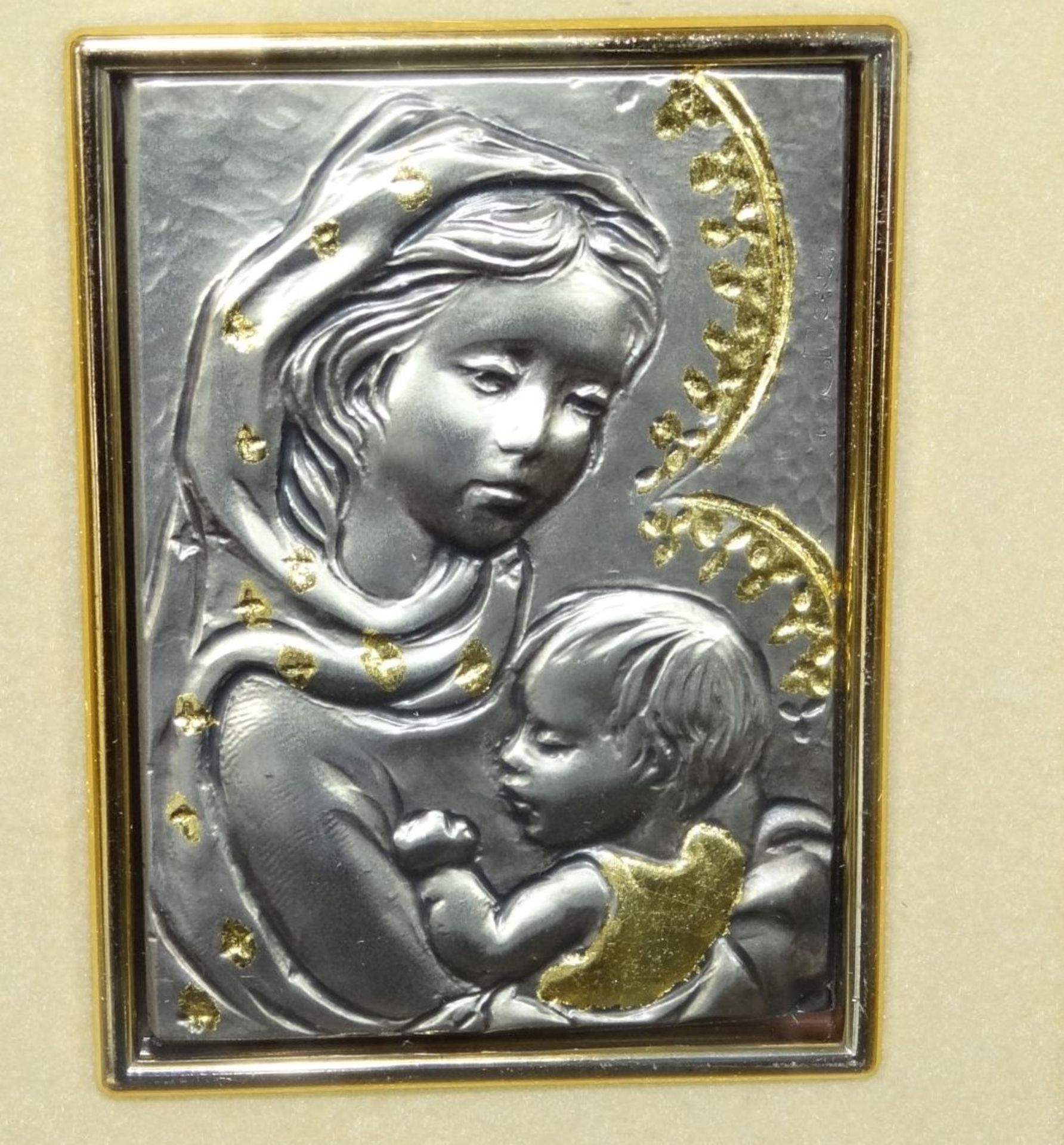 Silberbild-999- "Madonna mit Kind", tw. Goldauflage, ger/Glas, RG 15x12,5 cm - Bild 3 aus 5