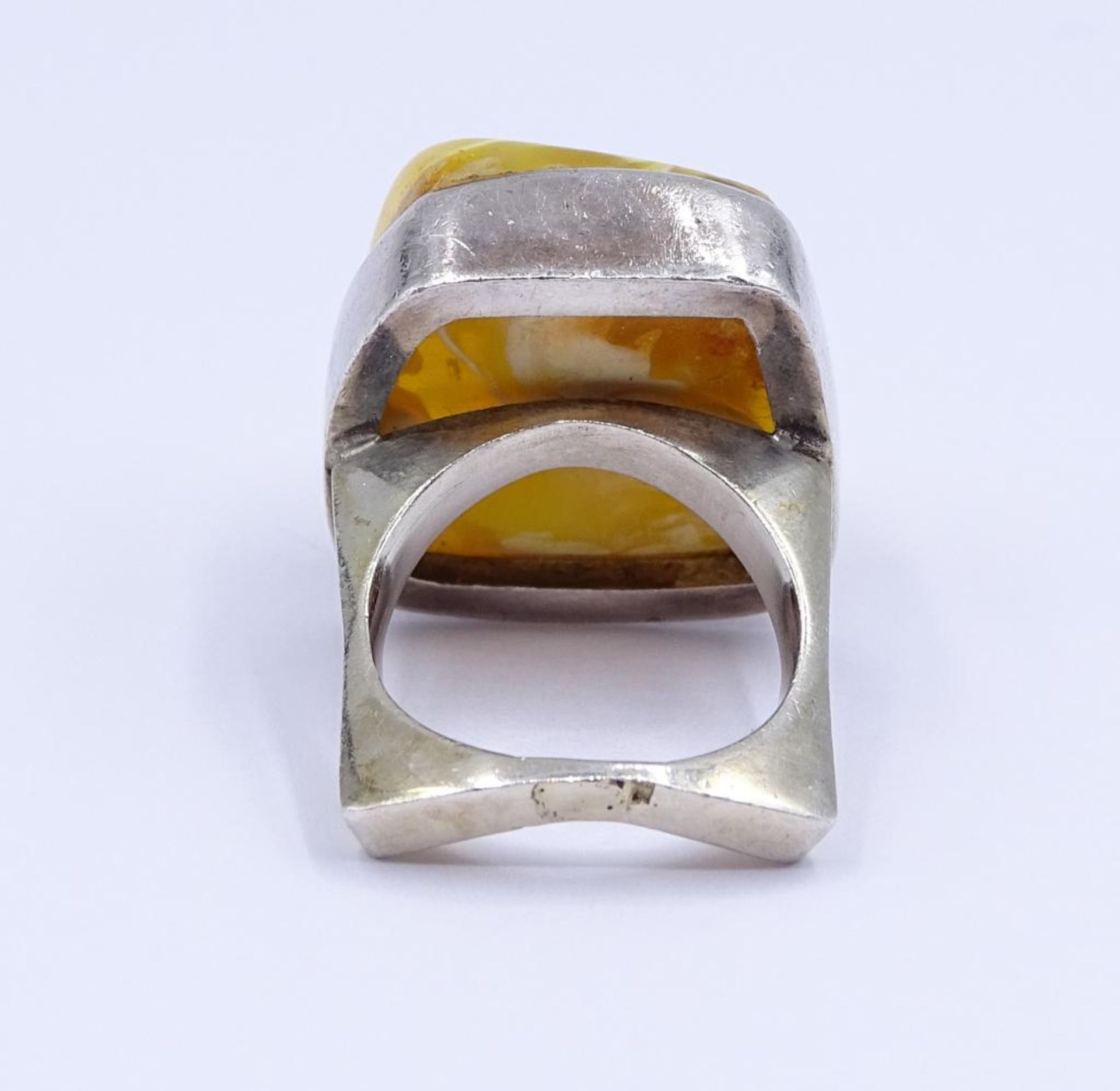 Sterling Silber Ring mit einen gelben Bernstein, 13,9gr., RG 52/53, Kopf 2,1x2,2cm - Bild 5 aus 5
