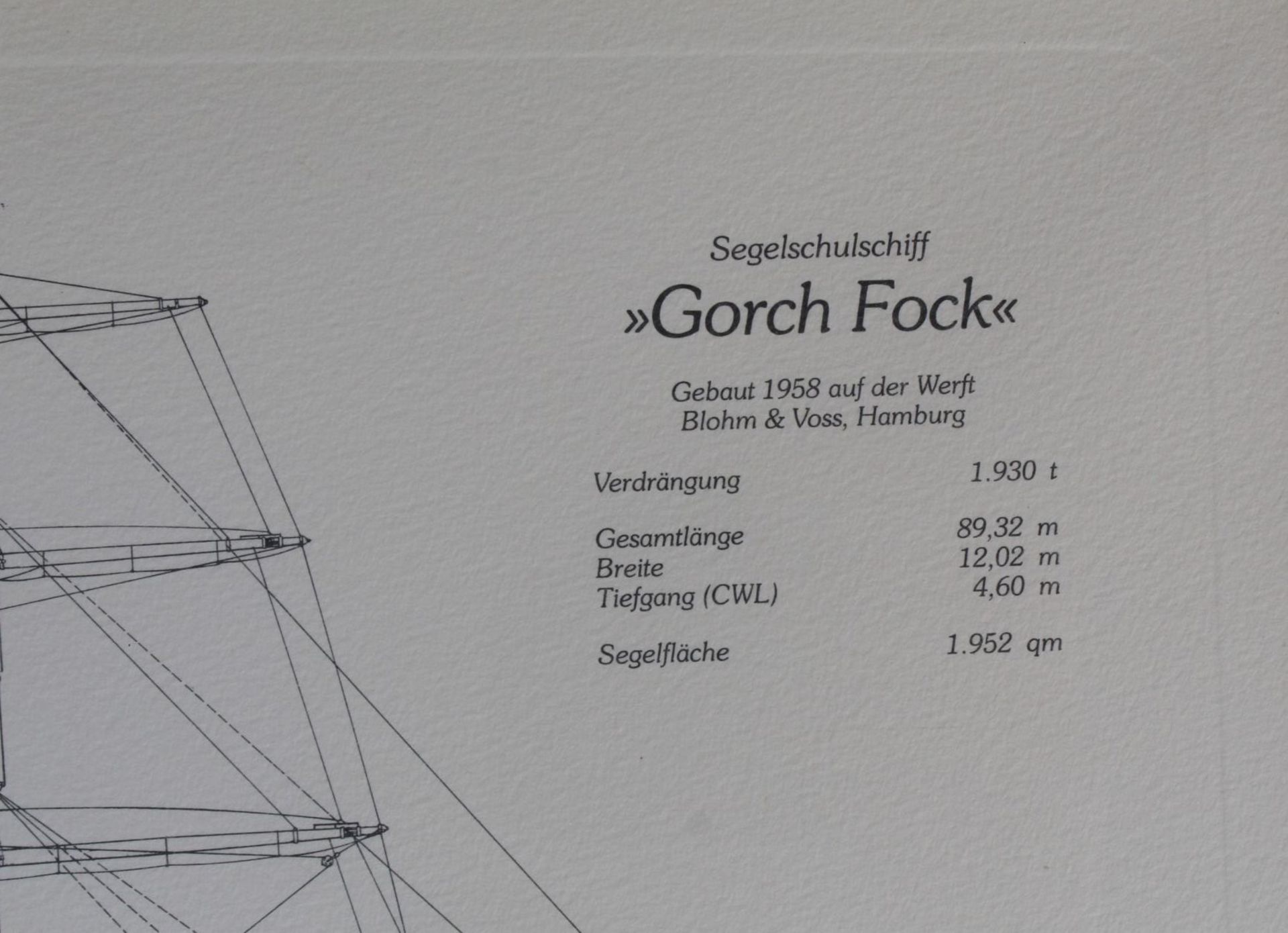 unleserl. sign. grosse Radierung "Gorch Fock" Decksplan+Generalplan, 9/100, E.A., ger/Glas, RG 58x70 - Bild 3 aus 8