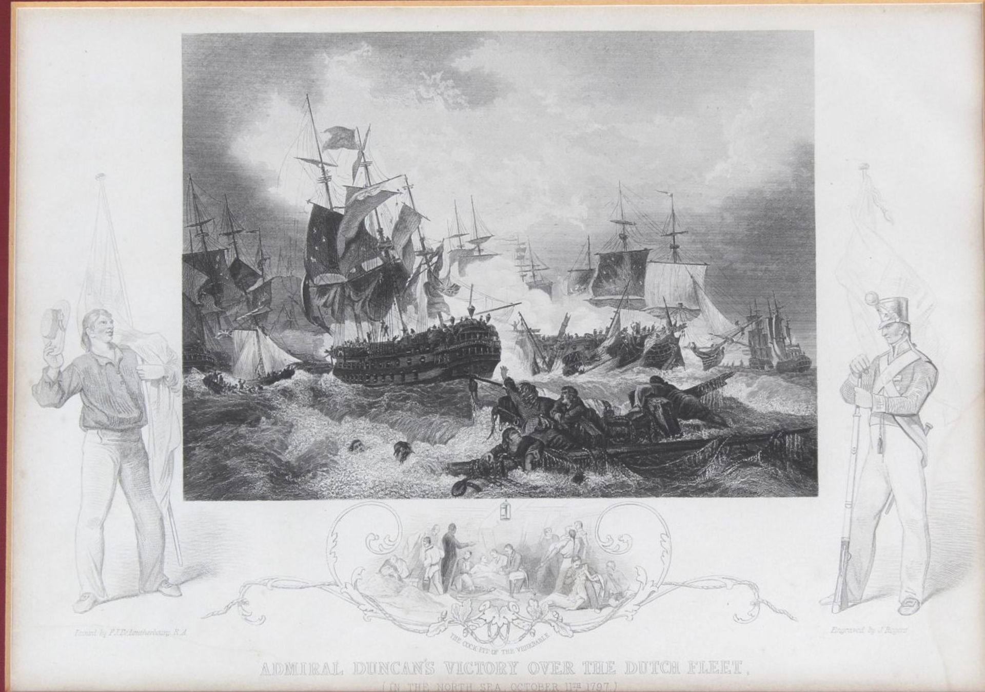 4x Radierungen mit Seeschlachten um 1790, ger7Glas, RG 35x45 cm - Image 4 of 9