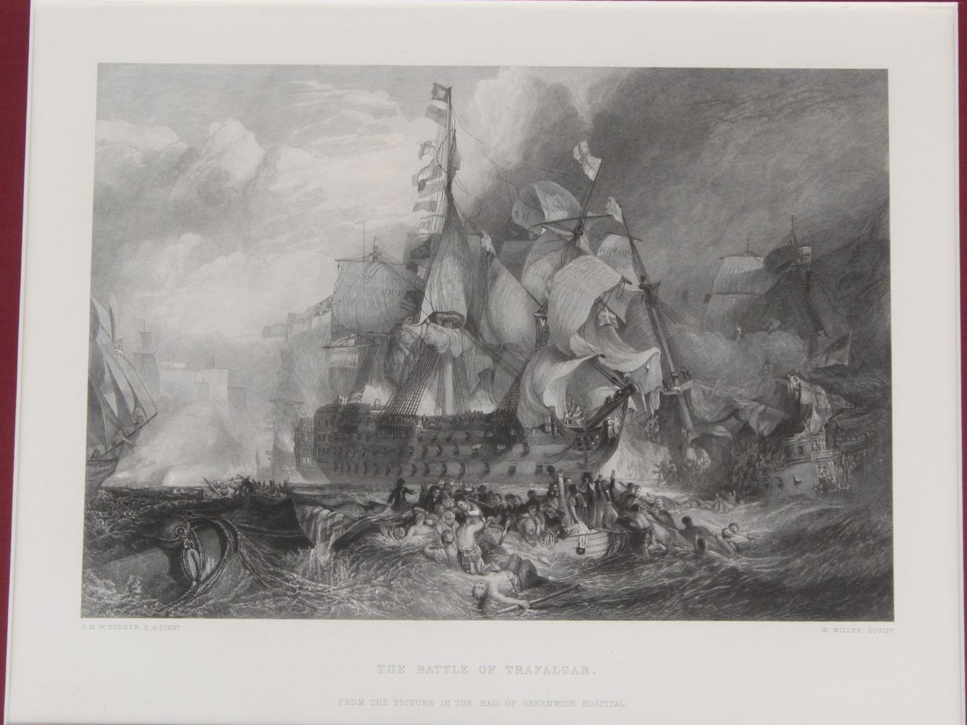 Grafik "Seeschlacht von Trafalgar" ger/Glas, RG 41x45 cm