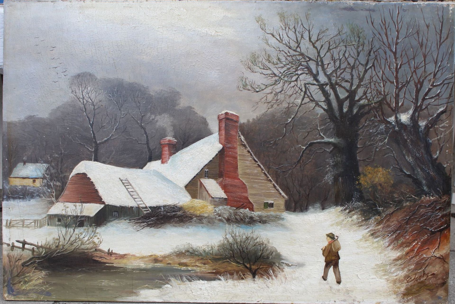 Edouard Hermann LOTZ (1818-1890) "Winterlandschaft", Öl/Holzplatte, 42x62 c