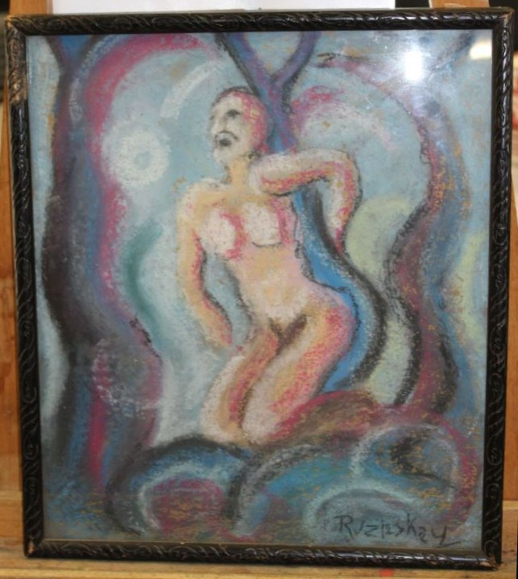 György RUZICSKAY (1896-1993) , weibl. Akt, Pastell, alt gerahmt/Glas, RG 35 x 31cm.