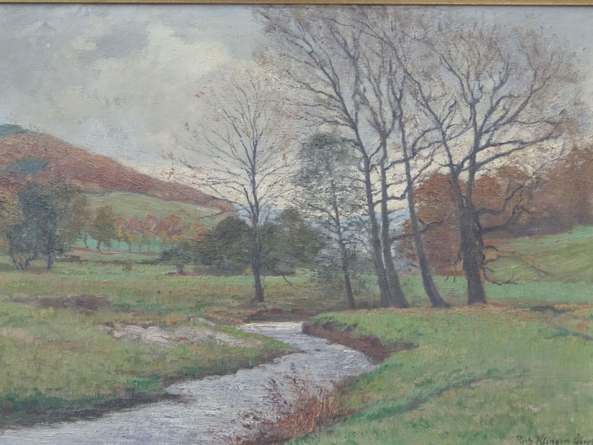 Richard KLINGEN (1873-1924) "herbstliche Flusslandschaft", Öl/Leinen, gerahmt, RG 77x98 c - Bild 3 aus 5