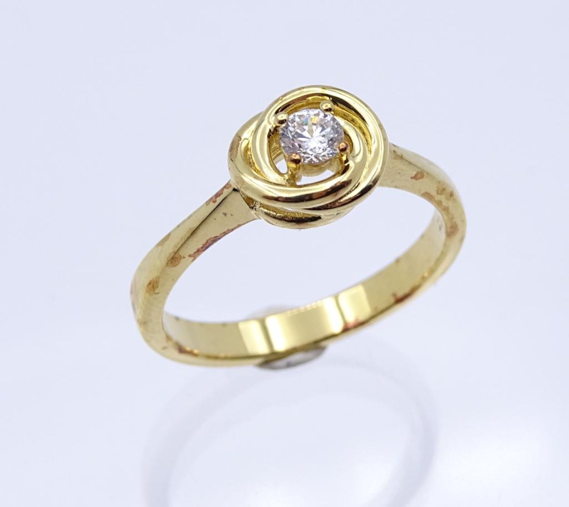Edelstein-Ring Silber 925 vergoldet, mit einem rund fac. Weißen Edelstein 3,7 mm, RG 59, 3,6